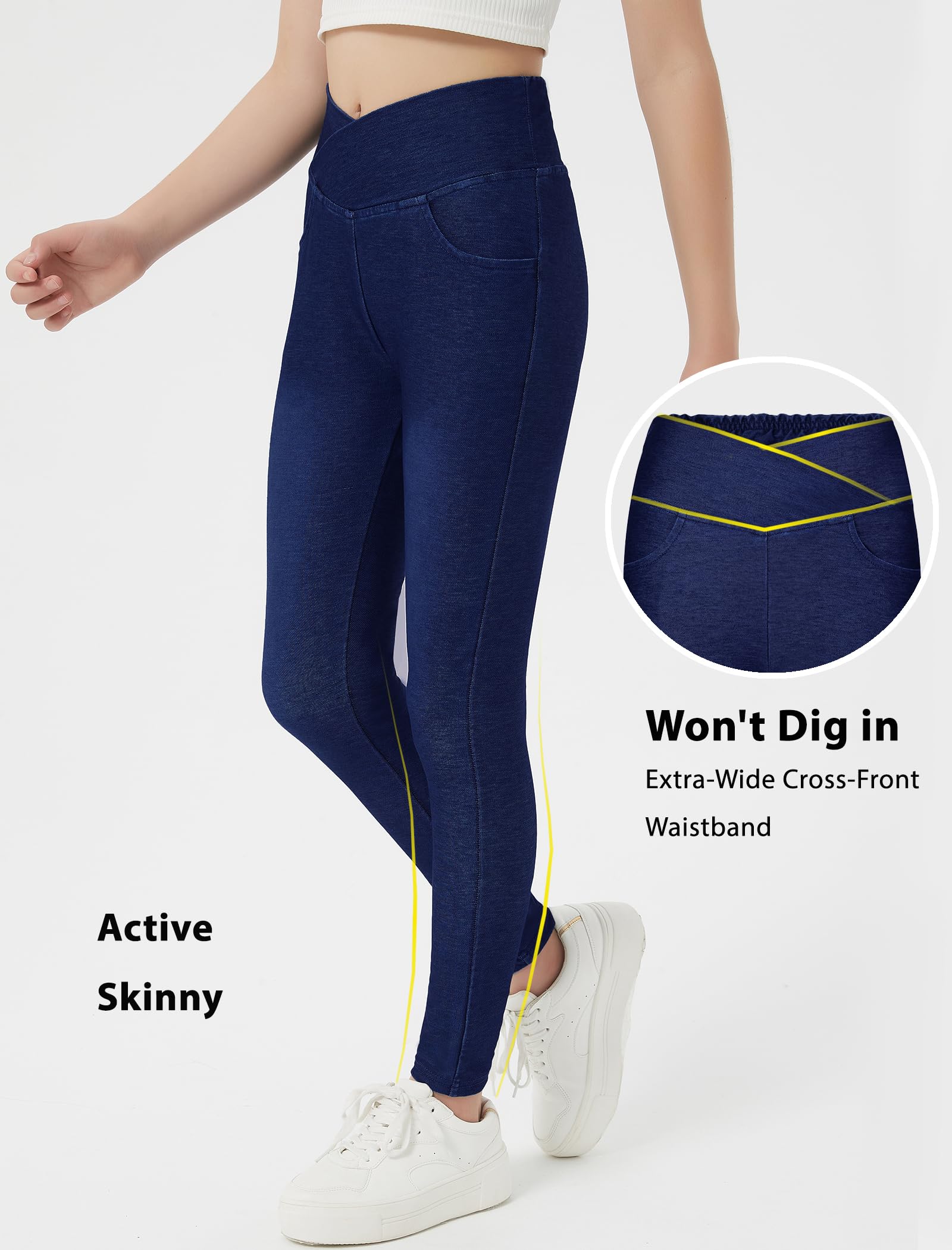 EXARUS Mädchen-Jeggings, 3er-Pack, Skinny/Flare, Crossover-Stretch-Jeans, hohe Taille, lässige Schulhose, Teenager, 8–14 Jahre