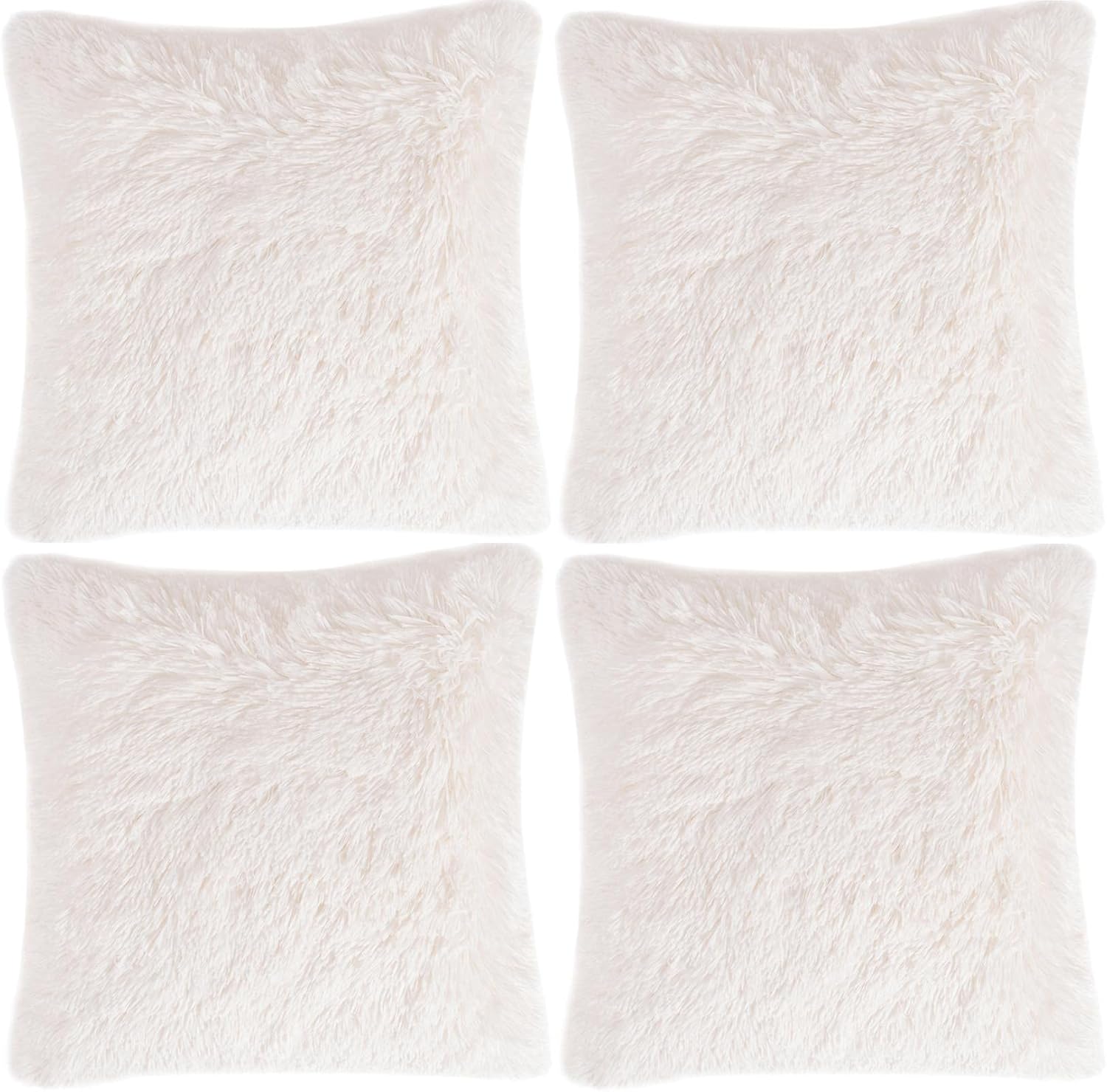 Adore 4 x Super Soft Faux Fur Cushion Cover Covers Cuddly Shaggy 43x43cm, Cream Amazon.co.uk
