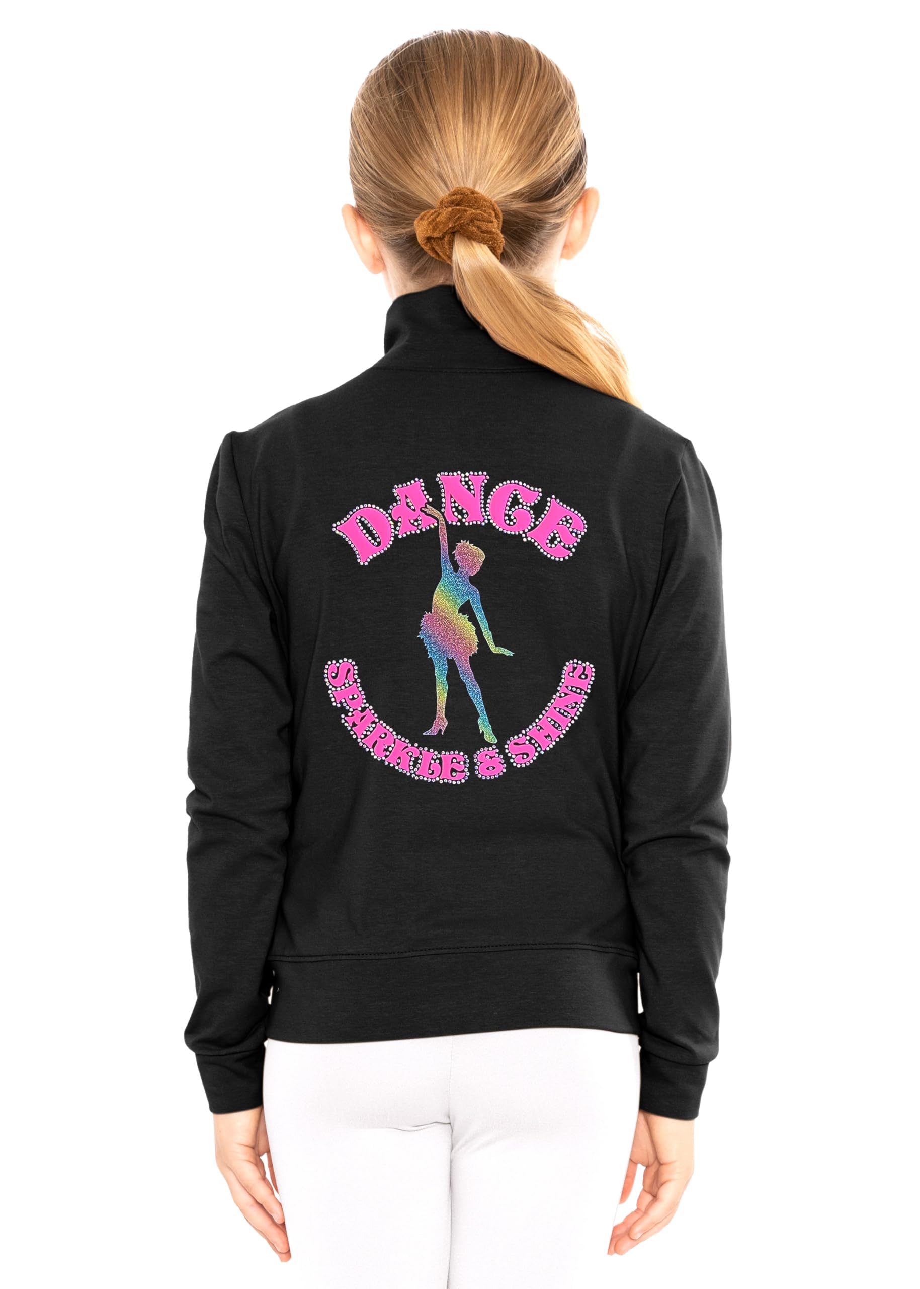 STRETCH IS COMFORT Sparkle Dance Warm Up Jacket for Girls and Women | Glitter Performance Studio Competition Zip Layer