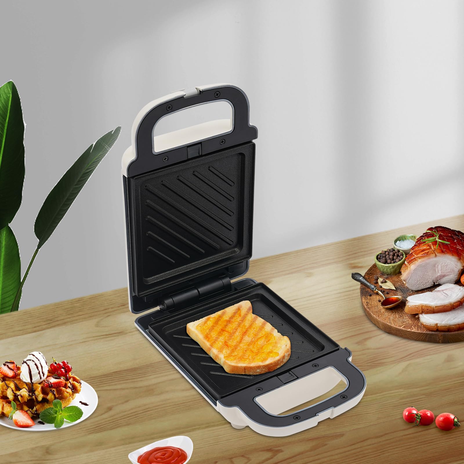 JAYGOVAN Mini Sandwich Maker with Non-Stick Plates 600W Electric Sandwich Compact & Easy to Store Maker Makes Sandwiches, Paninis, Grilled Cheese, Desserts, Quick Results, Easy Clean up (White)