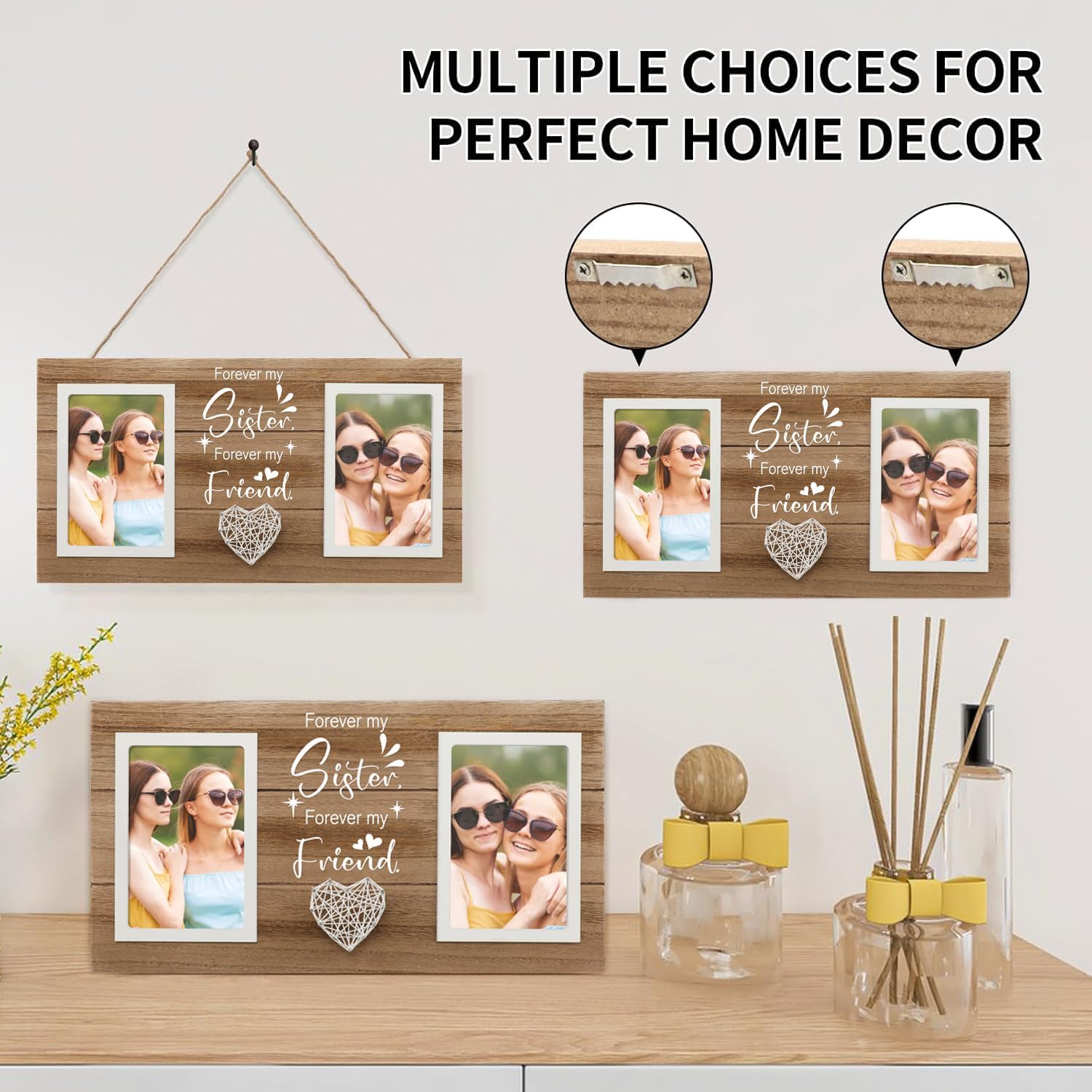 Sister Birthday Gifts From Sisters, 4x6 Picture Frame Bestie Gift - Double Photo Frame Gift Idea for Big Sister Valentine's Day Christmas Mothers Day Present