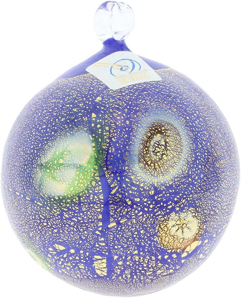 Glass Of Venice Murano Glass Medium Millefiori Christmas Ornament - Blue Gold