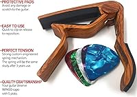 Vista 3 de WINGO Cejilla de guitarra para guitarras acústicas y eléctricas, color palo de rosa con 5 púas