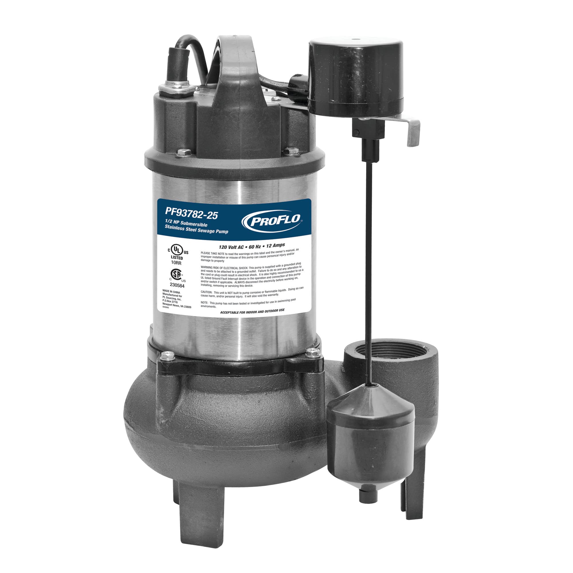 PROFLO PF9378225 Abwasserpumpe, 1/2 PS, Edelstahl/Gusseisen, N/A
