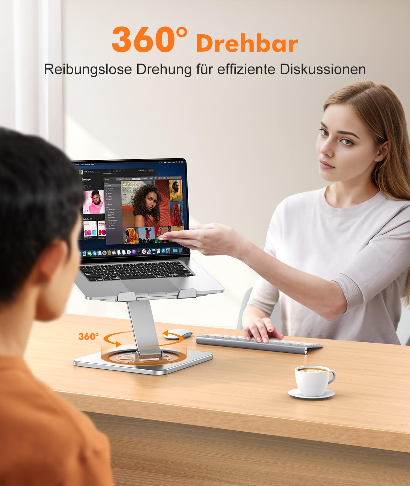 EOIWUY Laptop Ständer mit 360° Drehteller, Verstellbar Laptop Stand, Ergonomischer, Belüfteter, Faltbarer Notebook Ständer Halterung Telefonständer, Kompatibel mit MacBook Air/Pro, Dell, HP (10-16")