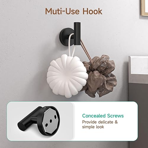 Miniatura 8 de USHOWER Juego de accesorios de baño negro mate, moderno juego de toallero de 24 pulgadas montado en la pared, juego de accesorios de baño de acero