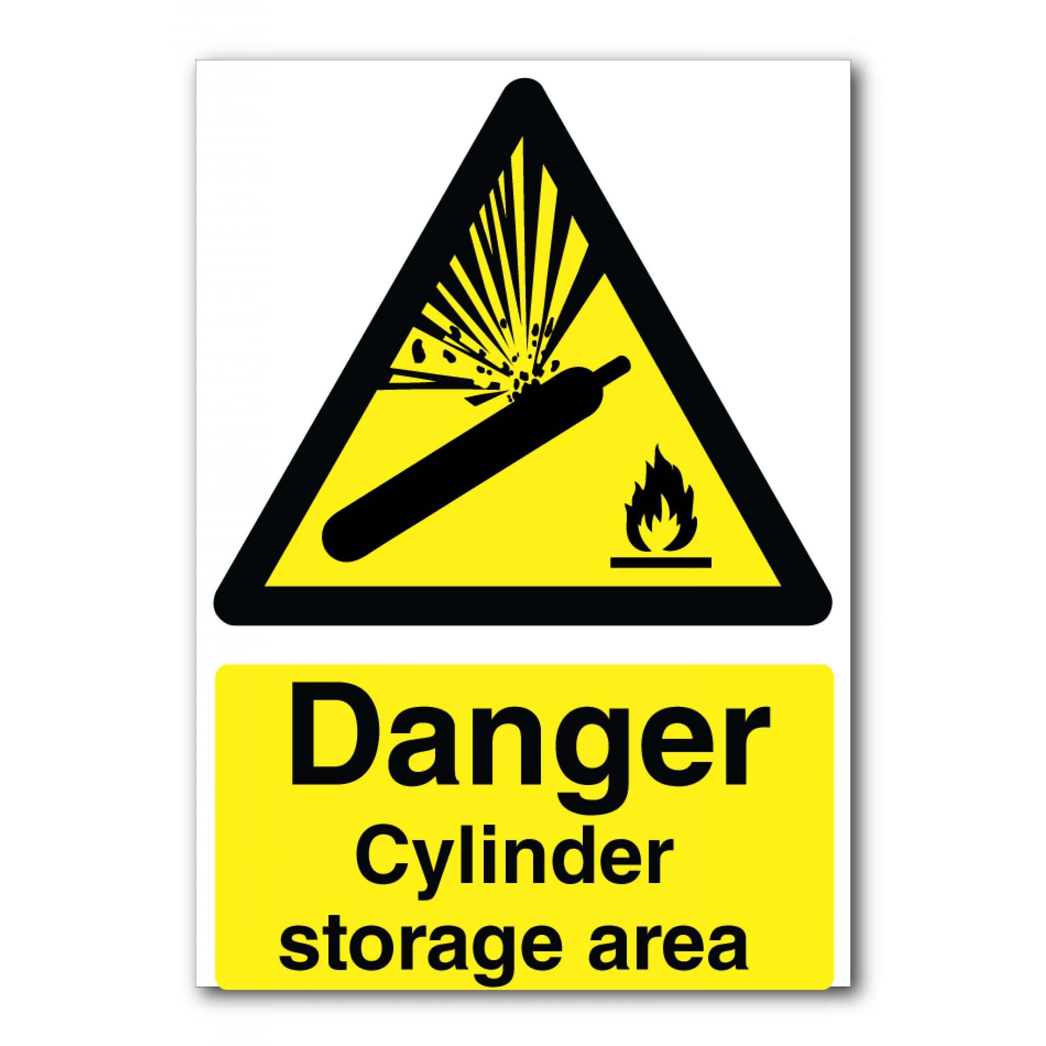 Danger Cylinder Storage Area Sign, 12x8 Metal Tin Sign, hazard warning for gas cylinder storage rooms and stacking zones.