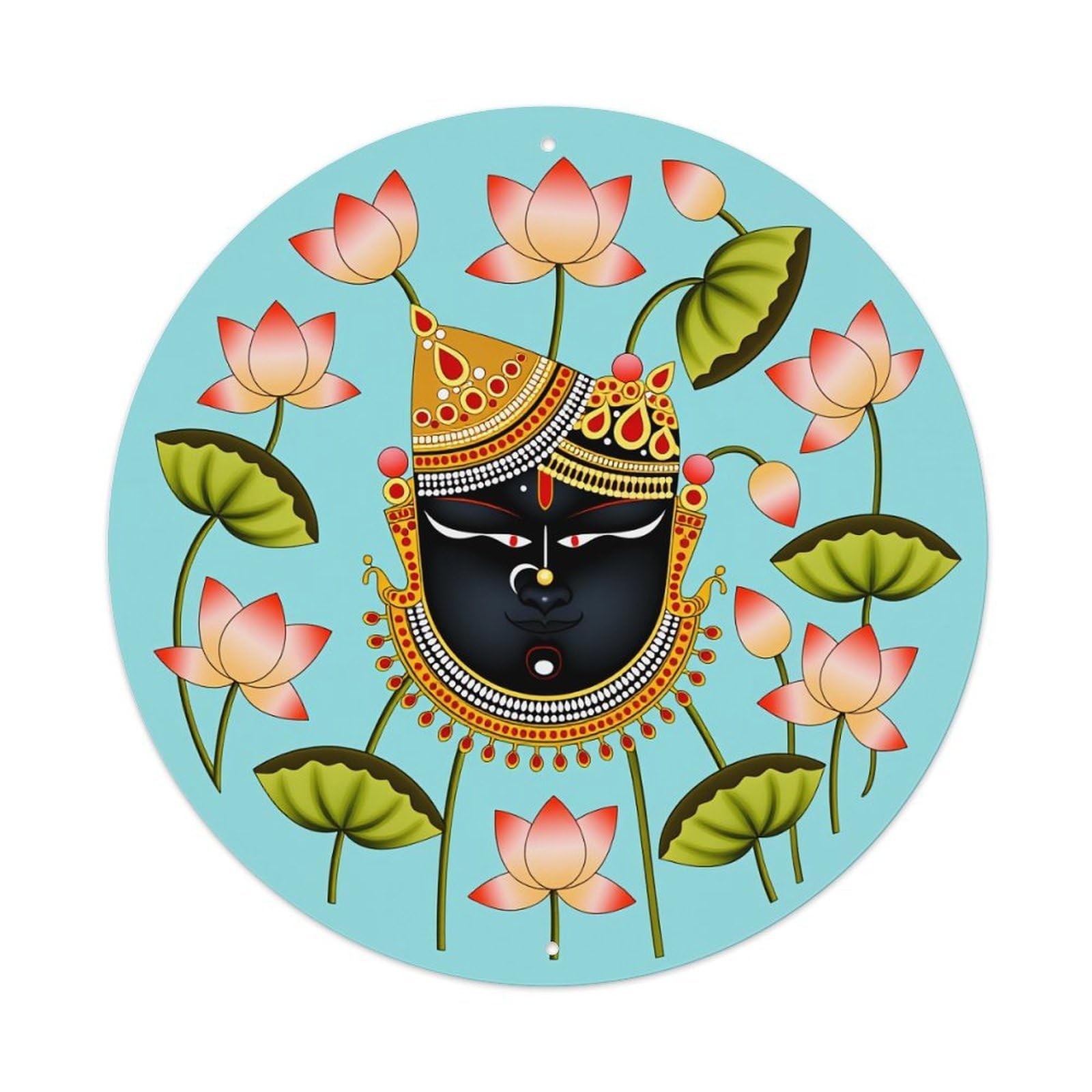 Divine Face Lotus Flowers Jewelry Round Tin Sign Vintage Style Metal Sign Home Bar Garden Wall Plaque Decor Metal Poster 8x8 Inch