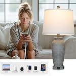 25" Lampes de table pour pots de ferme grises, 3 Way Touch Control Lampes de chevet rustiques avec USB Ports A+C & AC Outlet, Table de chevet en pot pour table de fin de chambre (LED Ampoules comprises)