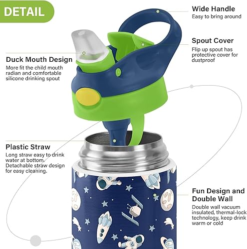 Miniatura 4 de ALAZA Blue Astronaut Rocket Universe 12 Oz Kids Water Bottle with Straw Stainless Steel Vacuum Insulated Cup Tumbler for Children Girls, Boys