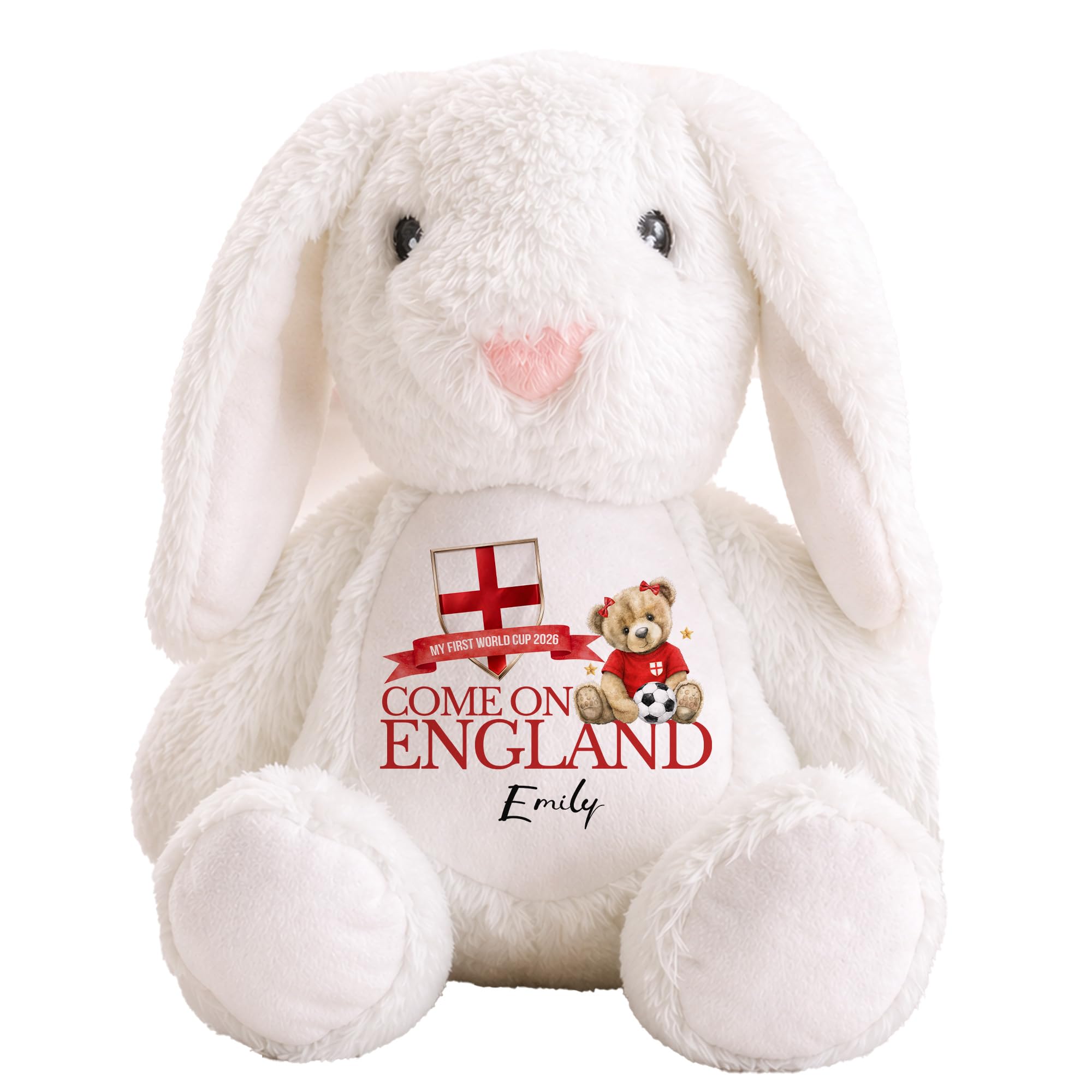 Personalised England Bunny Teddy – My First World Cup 2026 Plush Rabbit – Custom Name Baby Keepsake Toy – Football Gift for Newborn