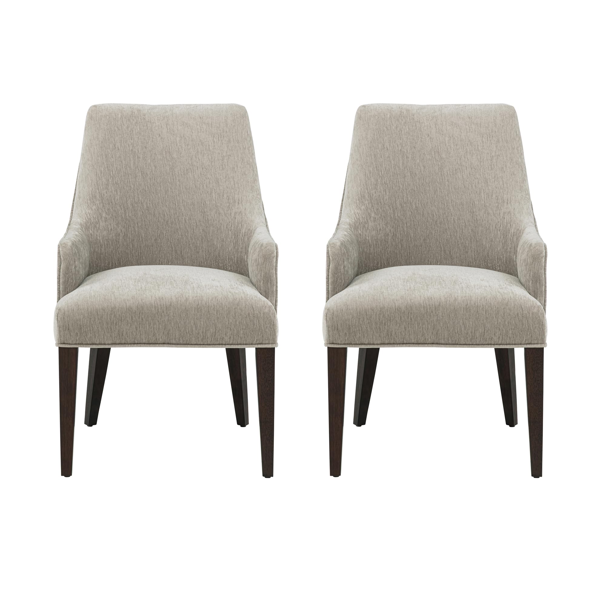 Photo 1 of Manhattan Comfort Beever Modern Dining Chairs with Arms, Luxurious Chenille Upholstery, Foam Padded Seat, Rubberwood Legs, Sloped Ergonomic Back, Kitchen and Dining Room Furniture, Set of 2, Taupe