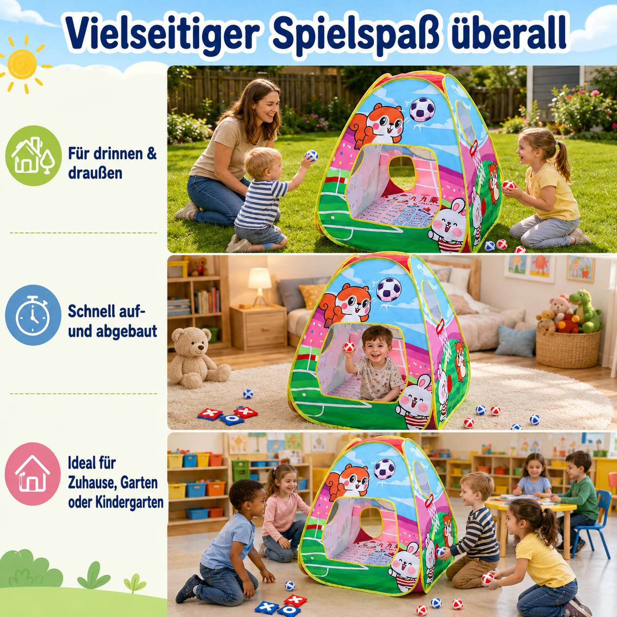Faltbar, Großes Spielzelt mit für Kleinkinder, Multi-Game Spielhaus Drinnen und Draußen, Textil Zelt mit Tragetasche
