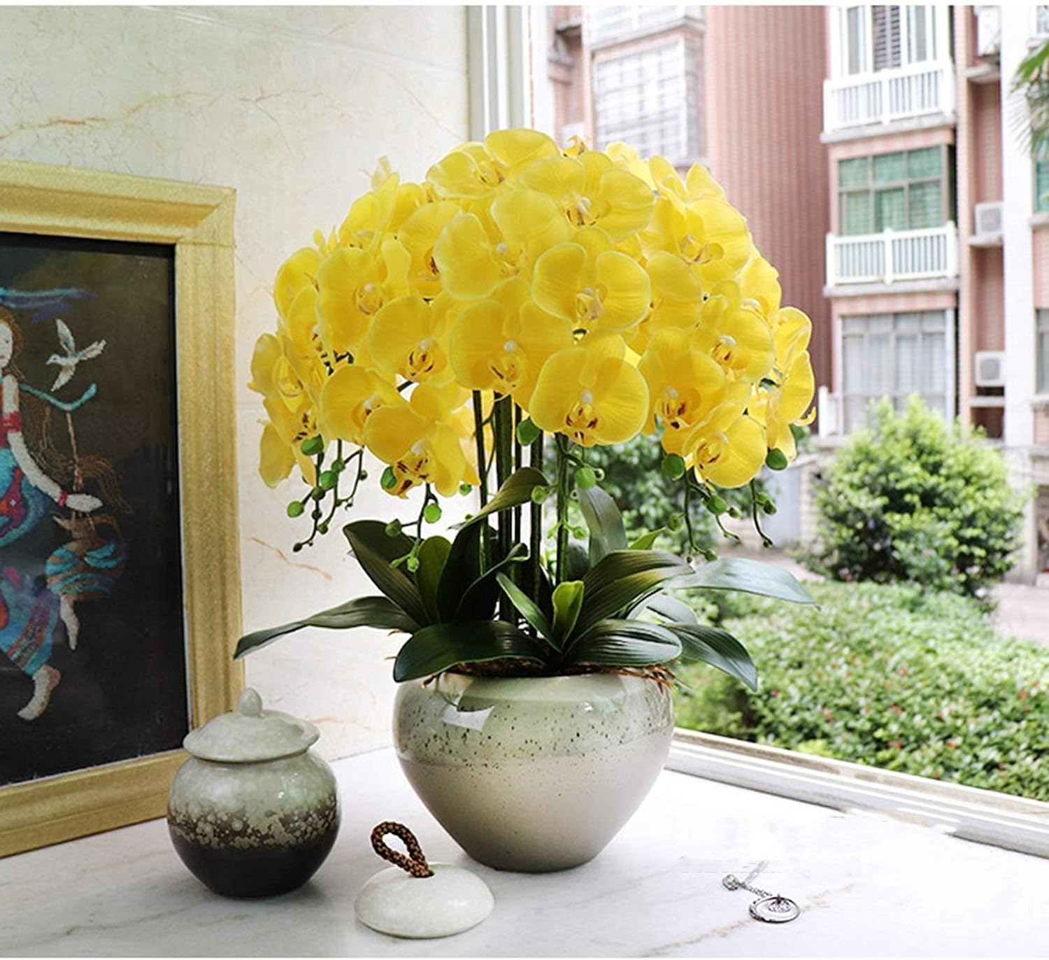 多色彩の花と蝶の陶器花瓶 Amazon｜蘭の花 造花 人工蘭 10 蝶造花花瓶セット胡蝶蘭の花 Pu