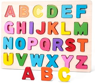 LovesTown Wooden Alphabet Puzzle Board for Toddlers, Educational ABC Learning Toy, Montessori Letter Recognition Game