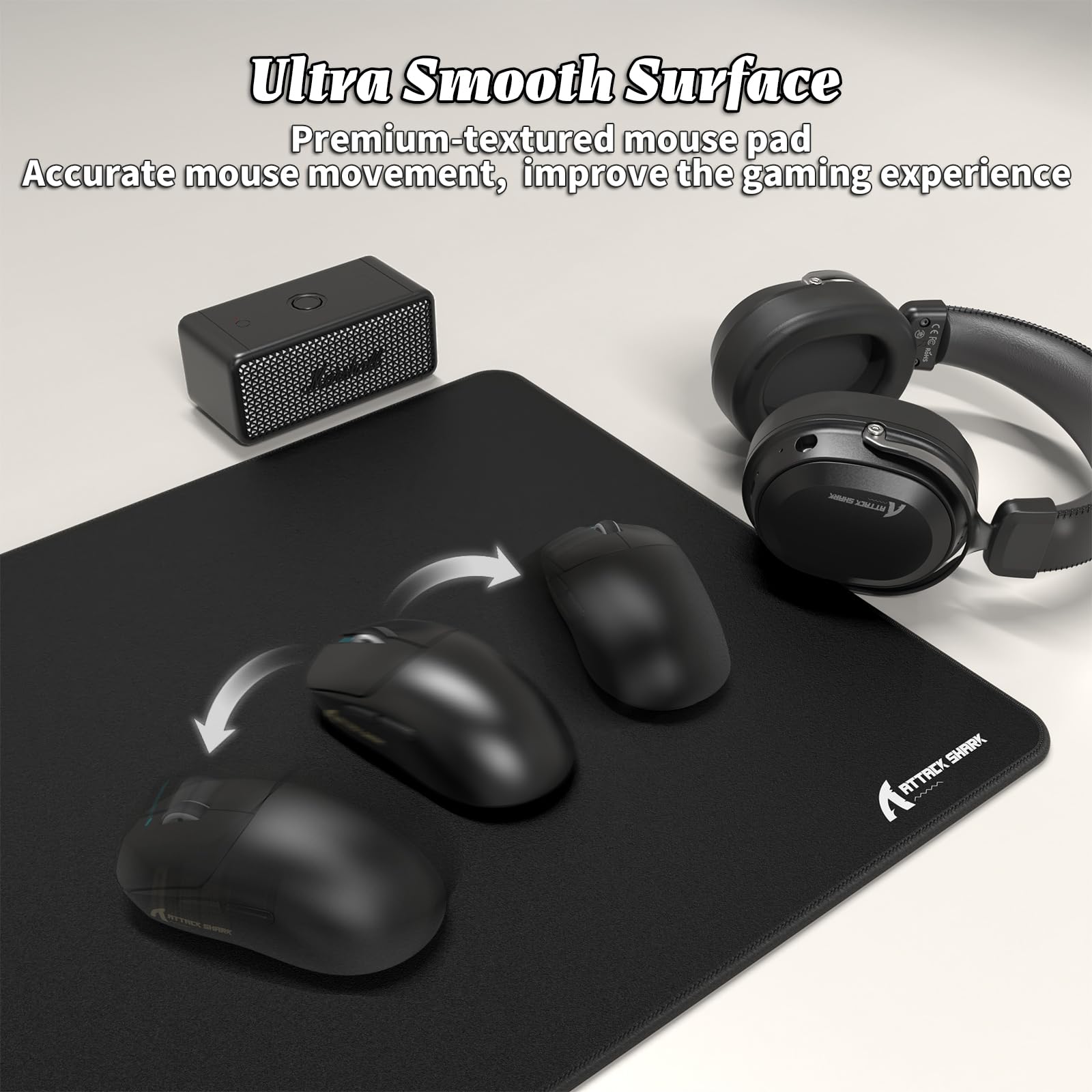 ATTACK SHARK CM02PRO E-Sport-Gaming-Mauspad, strapazierfähiges, großformatiges Mauspad mit wasserabweisender Beschichtung, Rutschfester Unterseite und vernähten Kanten, 900 x 400 x 4 mm,schwarz