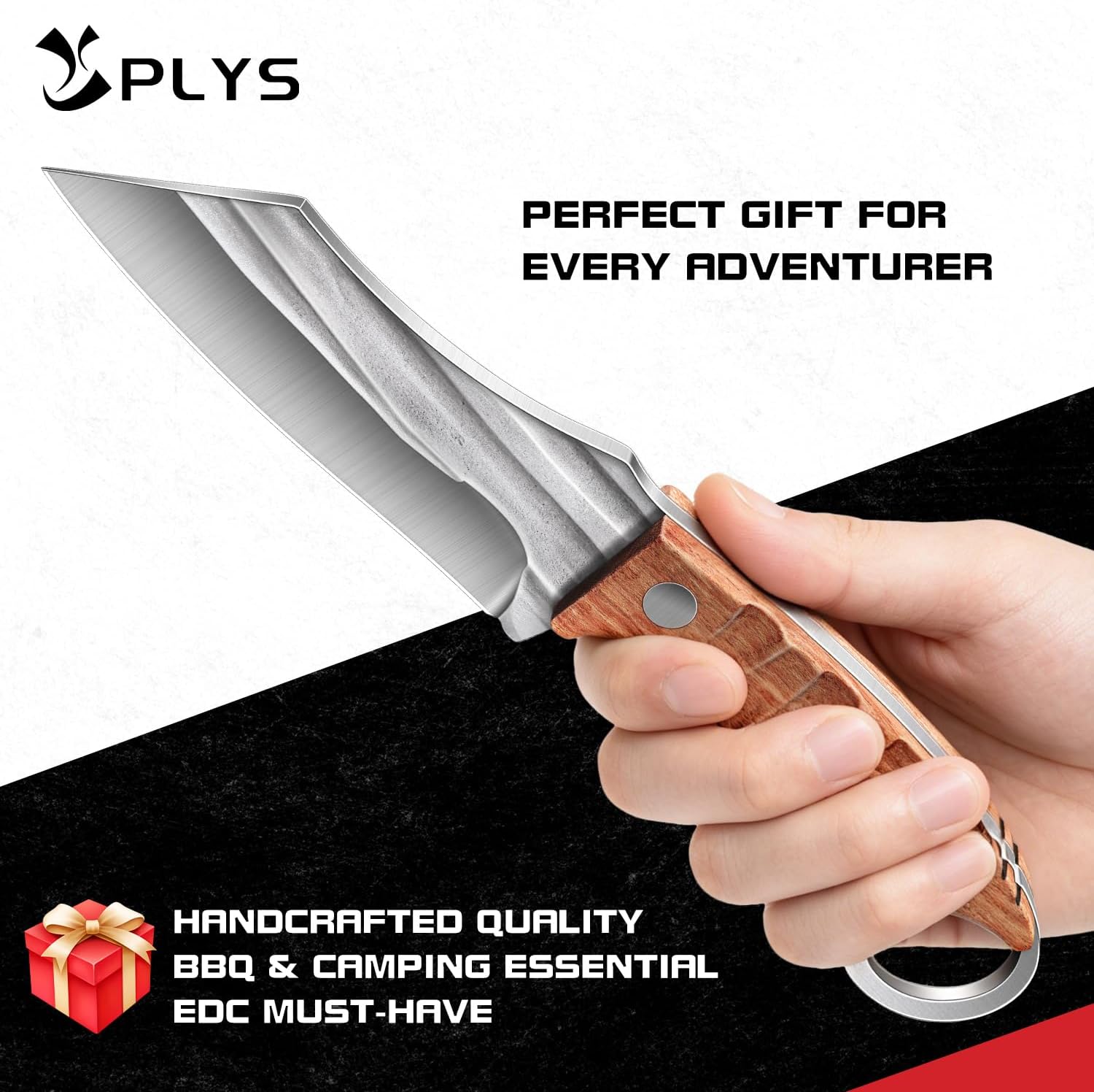 Plys 8 Inch Fixed Blade Hunting Knife with Sheath, Full Tang Survival Camping Knife, Corrosion-Resistant High Carbon Steel, Rosewood Handle EDC Knife for Outdoor Adventure, Hiking, Hunting & Prepping