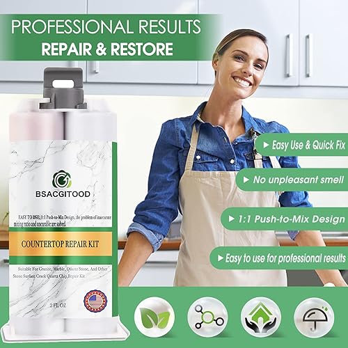 Miniatura 2 de Kit de reparación de encimera de cuarzo, kit de reparación de virutas de granito y mármol, kit de reparación de virutas de cuarzo, adecuado para