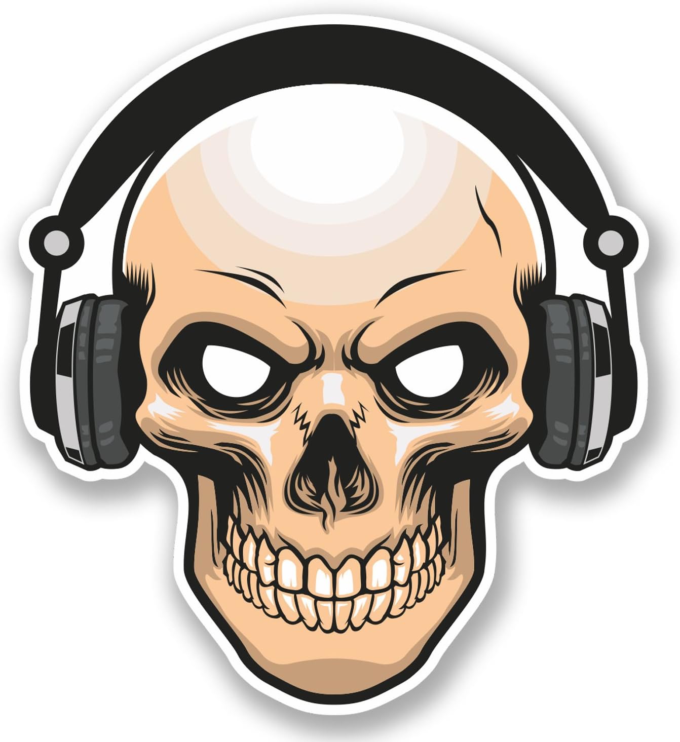 2 x Skull with Headphones Vinyl Sticker Decal iPad Laptop Skateboard