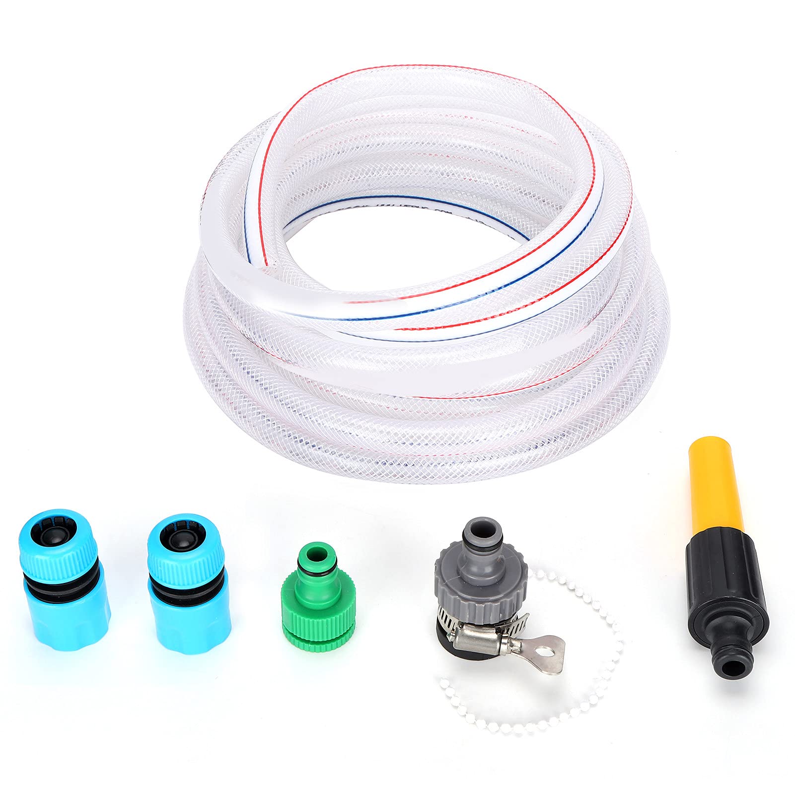 Gartenbrause Set, Einstellbare Gartenschlauch Pistole mit 5 m Schlauch, Wasserspritze Aufsatz, Inkl. G1/2 G3/4 Anschluss für Gartenbewässerung & Autowäsche
