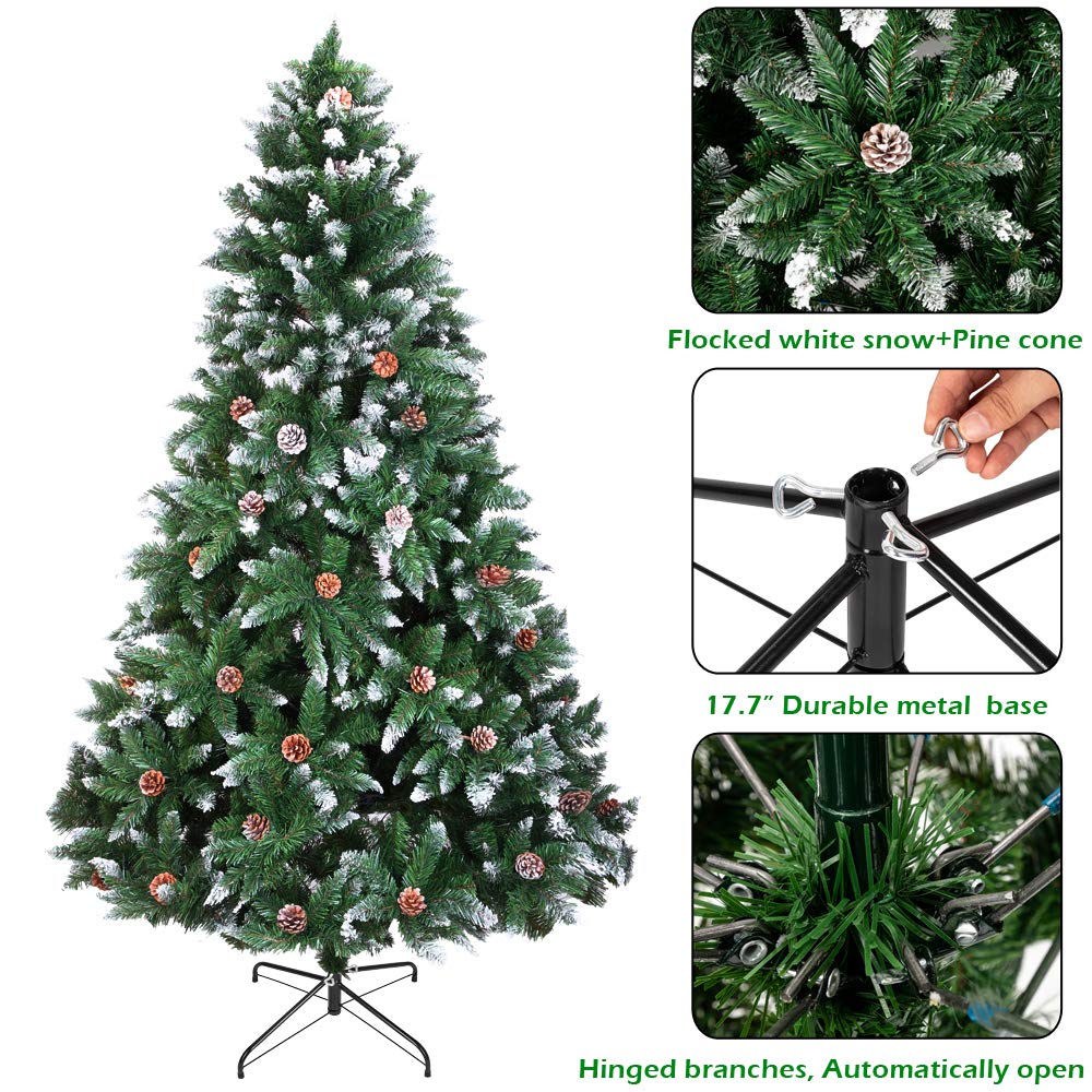 LALAHO Sapin de Noël Artificiel de 150 cm, Arbre de Noël avec 700 Pointes de Branche - Matériau PVC Ignifuge avec Pied en Métal et décoration de Pomme de pin, Vert