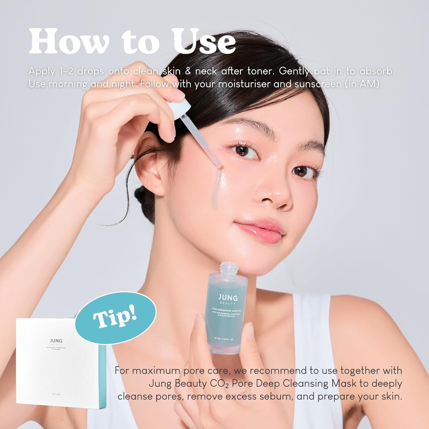 Jung Beauty Pore Refining Ampoule Hydrating Pore Tightening Face Serum with Niacinamide and Panthenol for Large Pores Oil Control Skin Texture Treatment Soothing for Sensitive Oily Skin 1.01 fl oz