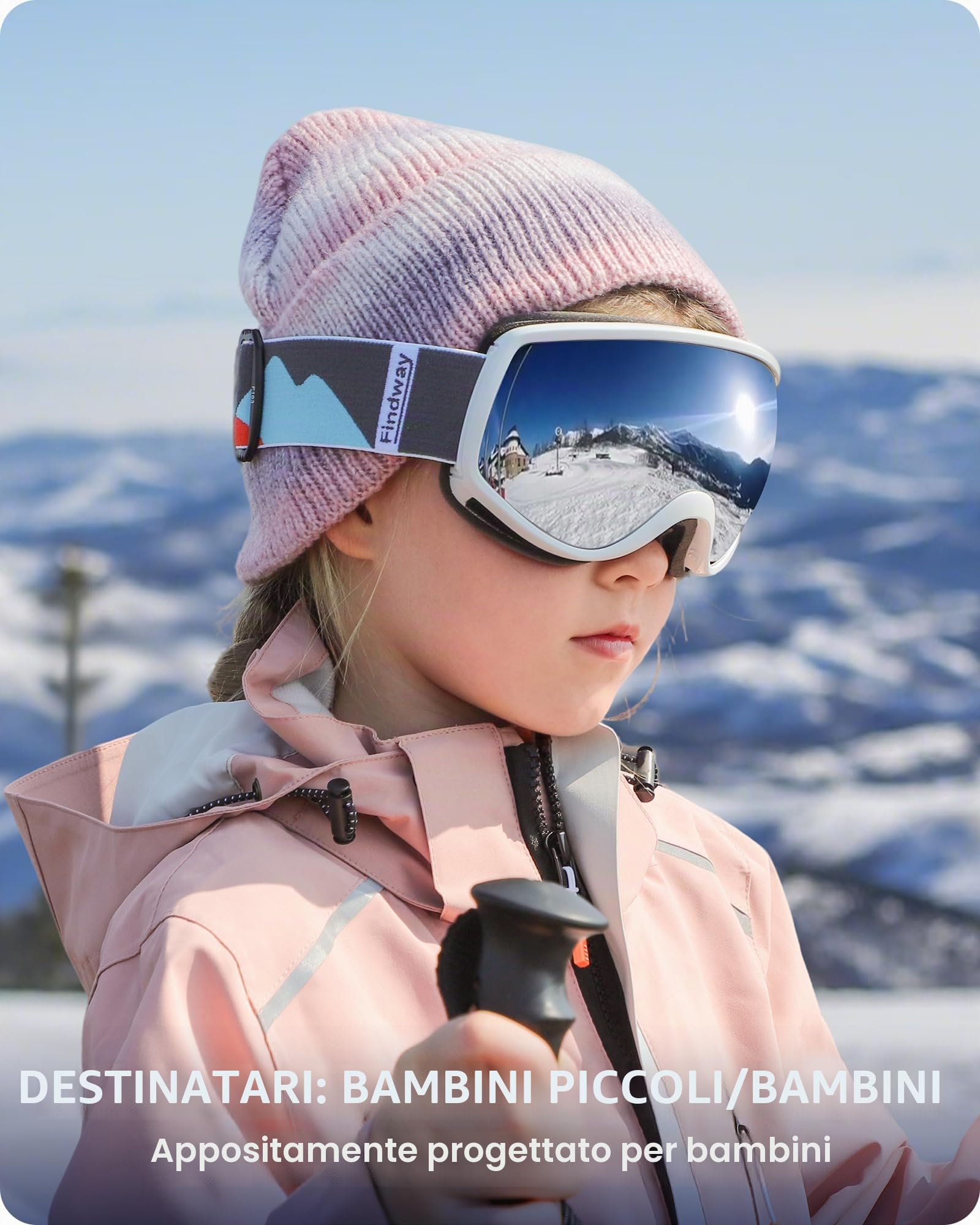 Findway Maschera da Sci Bambino 3~12 Anni Occhiali da Sci Maschera Sci Occhiali Sci per Ragazzo Ragazza Anti UV Anti Nebbia Compatibile con Casco per Sci Snowboard Sport Invernali