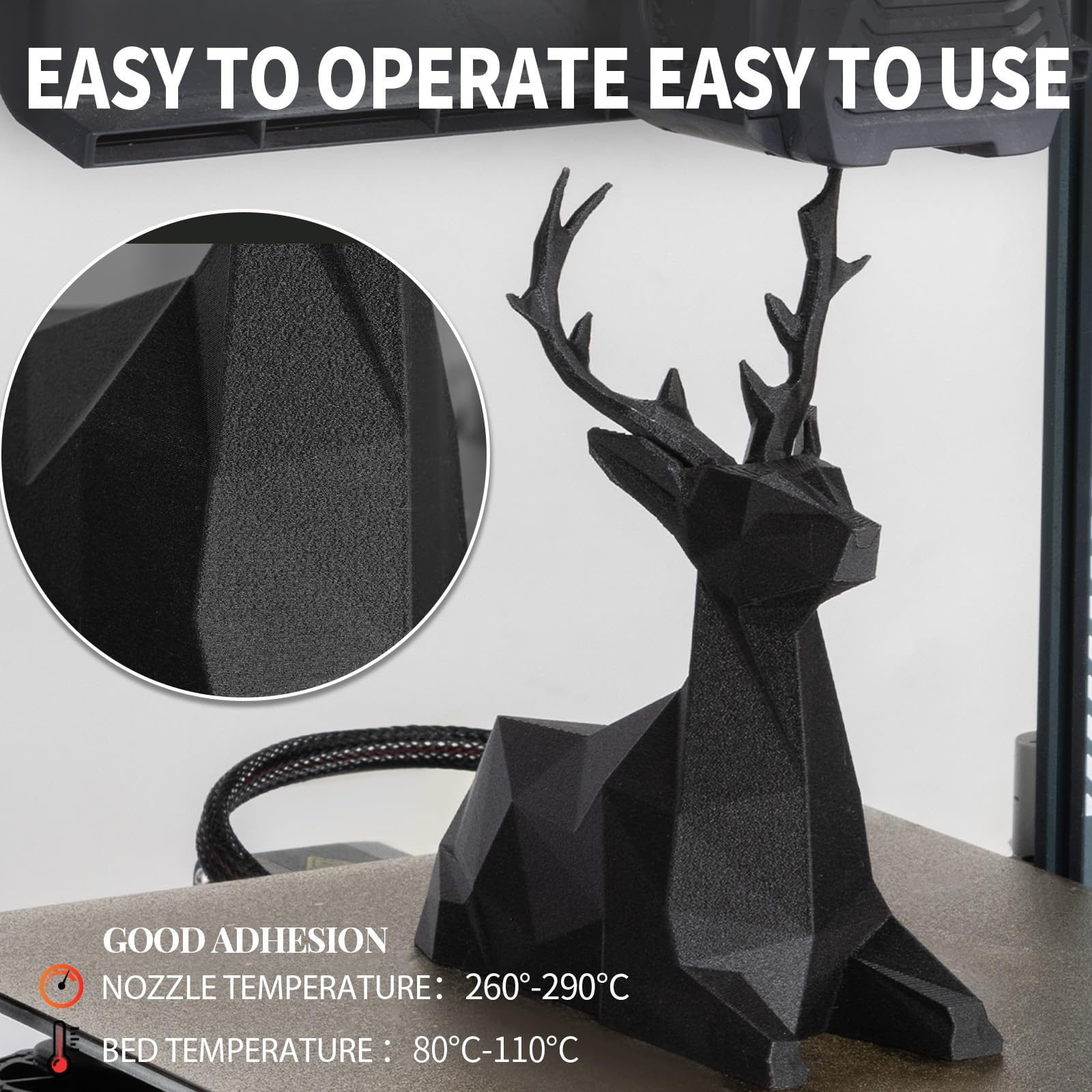 TINMORRY Glasfaserverstärktes PETG Filament 1.75mm, Hohe Schlagzähigkeit PETG GF 3D Druck Filament, Haltbarkeit & Steifigkeit, Passend für die meisten FDM 3D Drucker, 1 KG 1 Spule, Frosted Schwarz