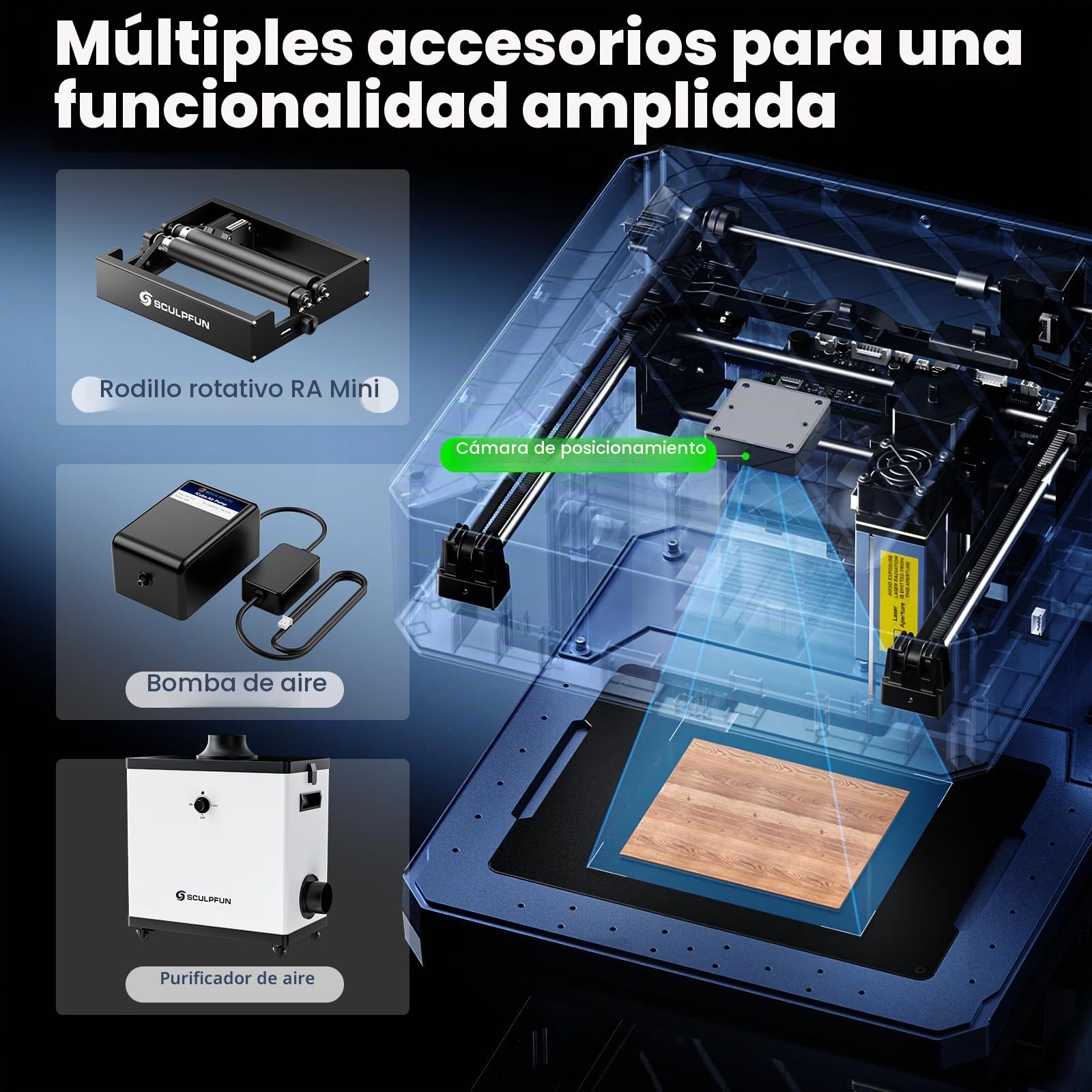 SCULPFUN iCube Ultra Dual Grabadora láser de escritorio láser de 12 W + láser infrarrojo de 1,2 W, máquina de grabado láser totalmente cerrada, área de trabajo de 150 x 135 mm con filtro de humo