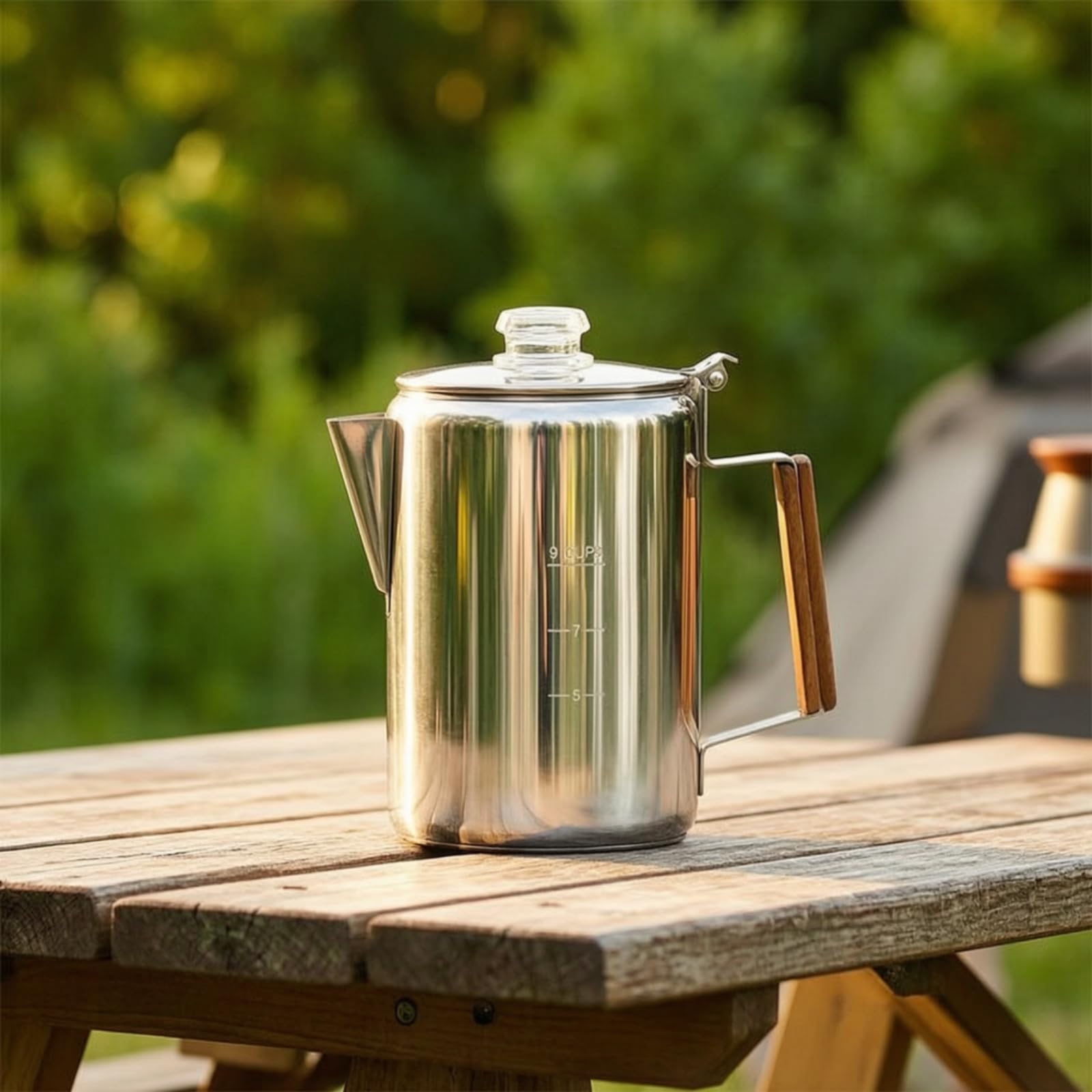 Kaffeekanne mit griff skaliert Kaffeekanne mit Sichtfenster aus hitzebeständig Kaffeezubehör für Outdoor-Begeisterte, Silber, 9 Tassen