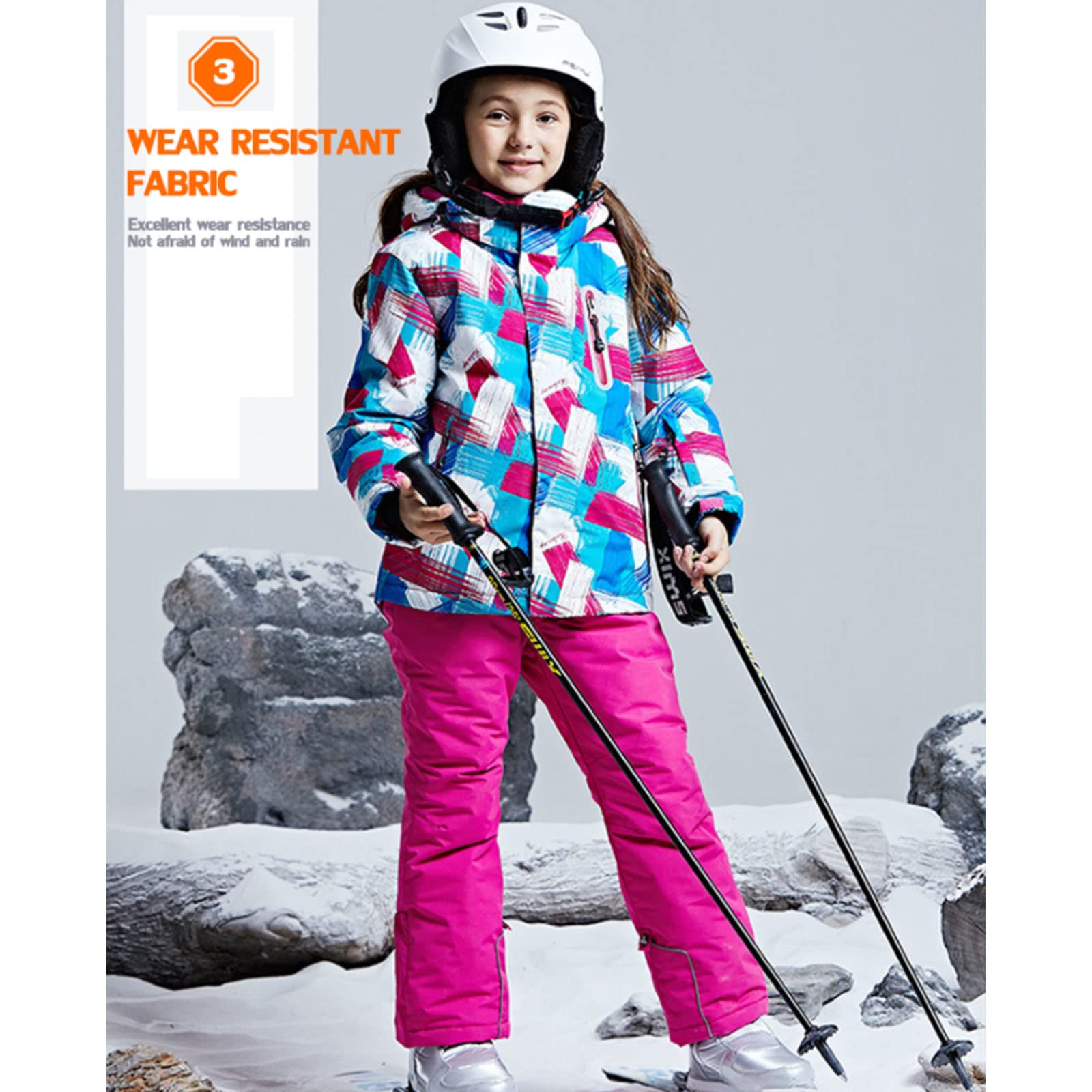 Ragazzi Impermeabili Snowsuit Gioventù Snowboard Giacca da Sci Pantaloni Set Bambini Cappotto Esterno Addensare Caldo a -30°C (-22℉)