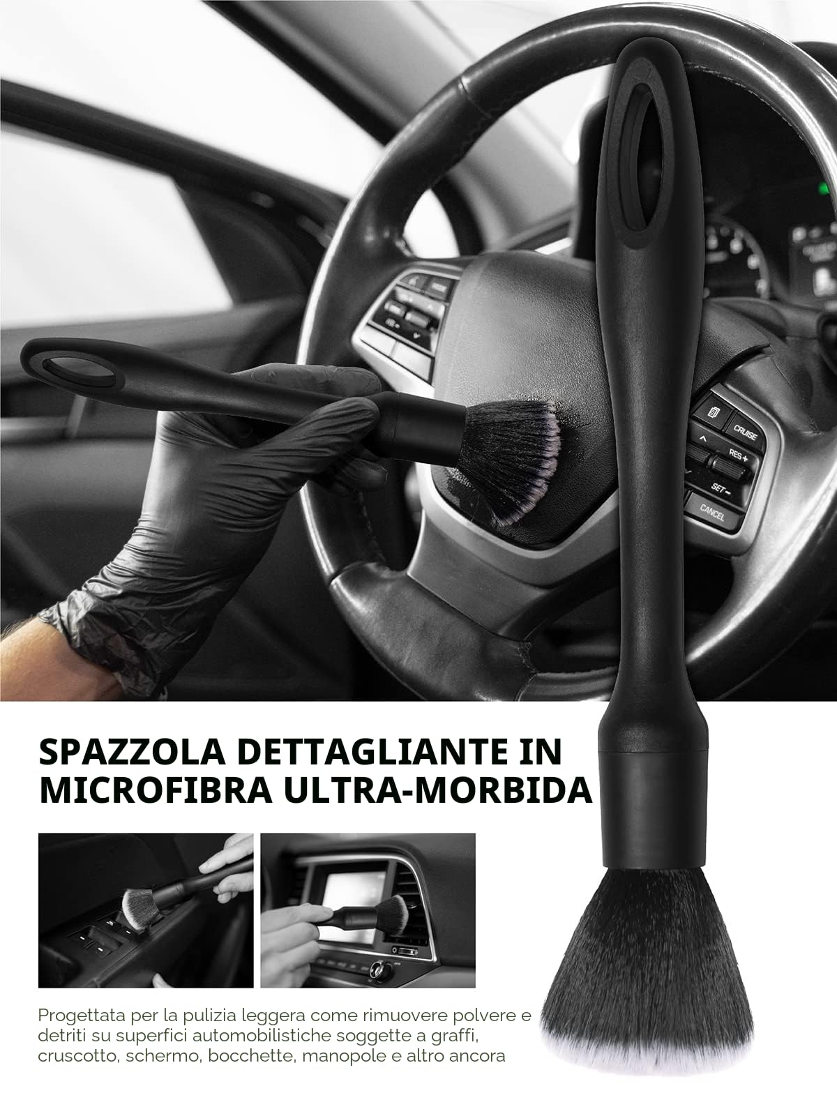 Fantasticlean 9 Pz Kit Pulizia Auto Interni, Spazzola di Crine Naturale, Pennelli Detailing, Panni in Microfibra e Spugna per Sedili, Pelle e Dettaglio Interni