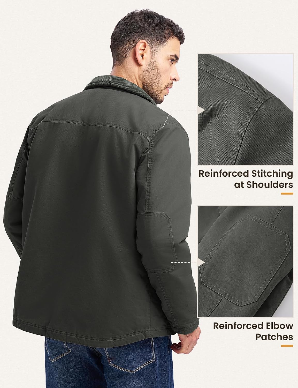 Rdruko Men's Winter Workwear Jackets, Sherpa Detroit Barn Trucker Fleece Jacket 5 Pockets Full Zip Heavy Warm Cotton Coats