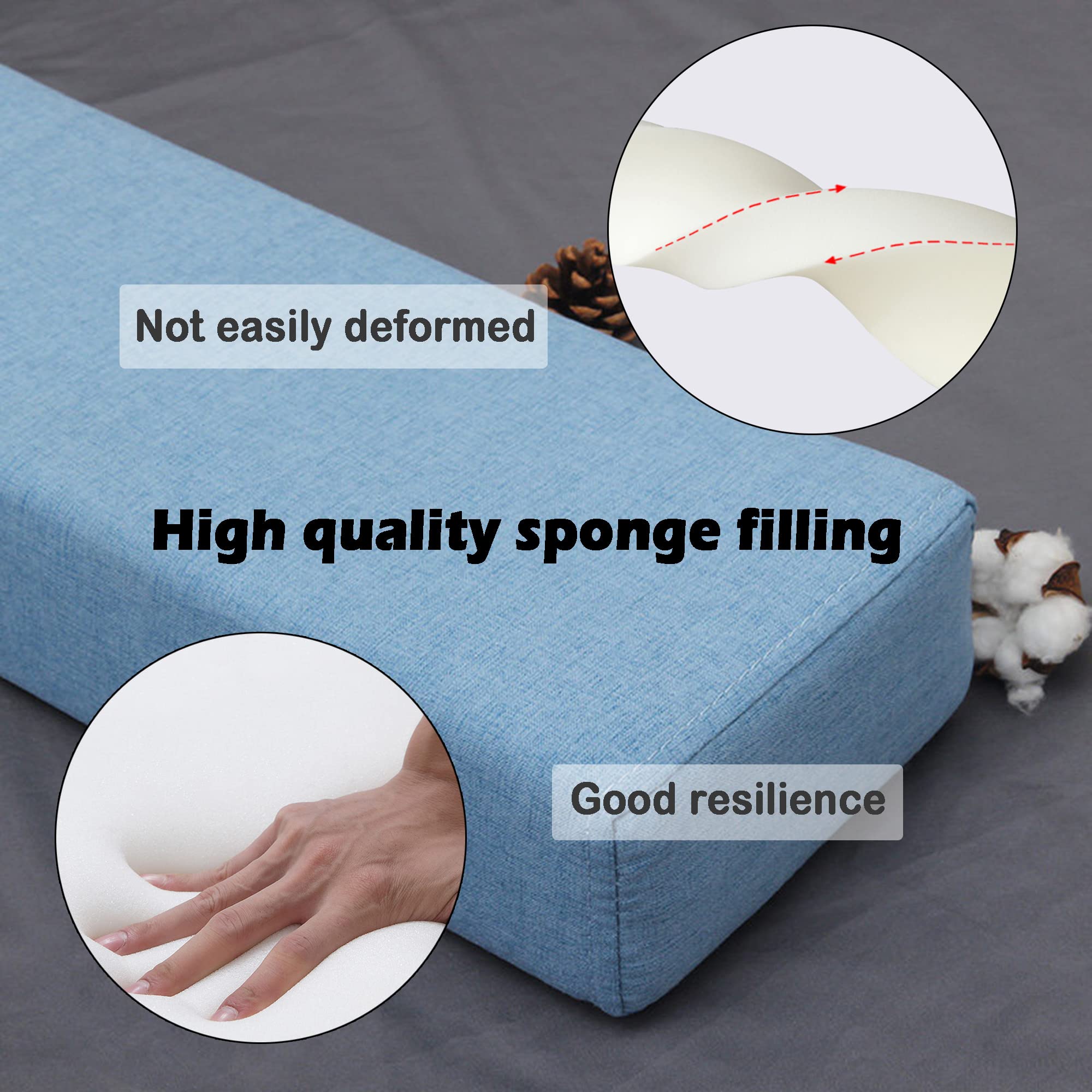 XIEMINLE Coussin Pour Tête De Lit Et Accoudoirs - Coussin De Canapé Avec Housse Amovible - Pour Lit Simple/double/king Size - 220 X 20 X 20 Cm - Bleu