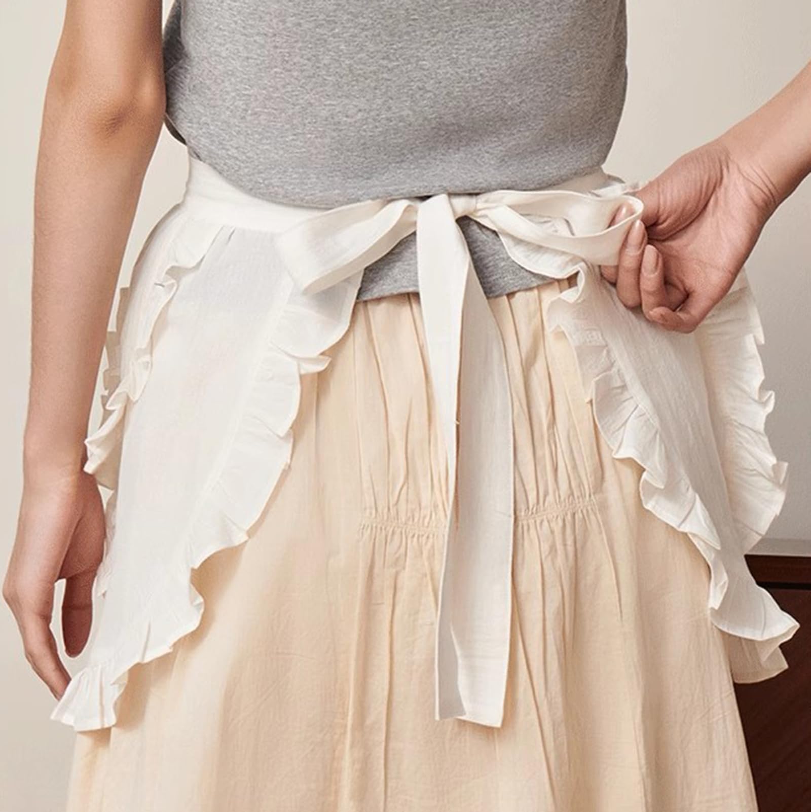 Fartuch W Talii Fartuchy Kuchenn Damski Z Falbankami Krótki Fartuch Z Kieszeniami Do Cosplay, Dla Dziewcząt Do GotowaniaWhite,One Size