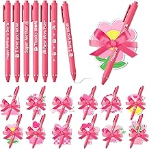24 Set Mother's Day Sticky Notes and Pens Set Mother's Day Gift Pink Flower Heart Gift Box Bouquet Shaped Self Sticky Notepads Ballpoint Pens for Mothers Day Gift Office Daily Supplies