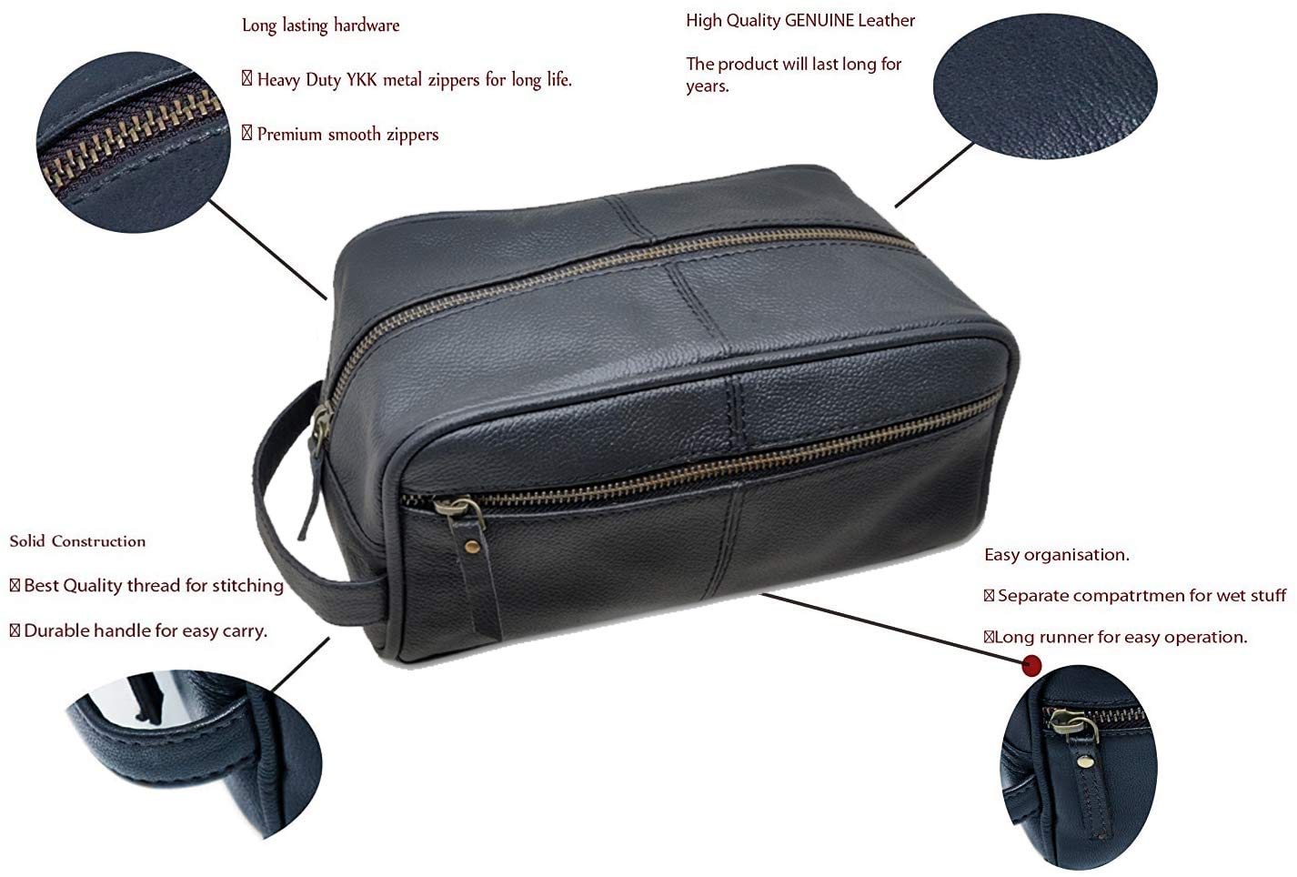 Jaald Borsa Valigetta Kit Beauty Case Pochette Wash Bag in Pelle da Uomo Donna per Bagno Toilette Rasoi Trucco Cosmetici Farmaci Necessaire Viaggi Impermeabile Regalo Leather toiletry bag dopp kit