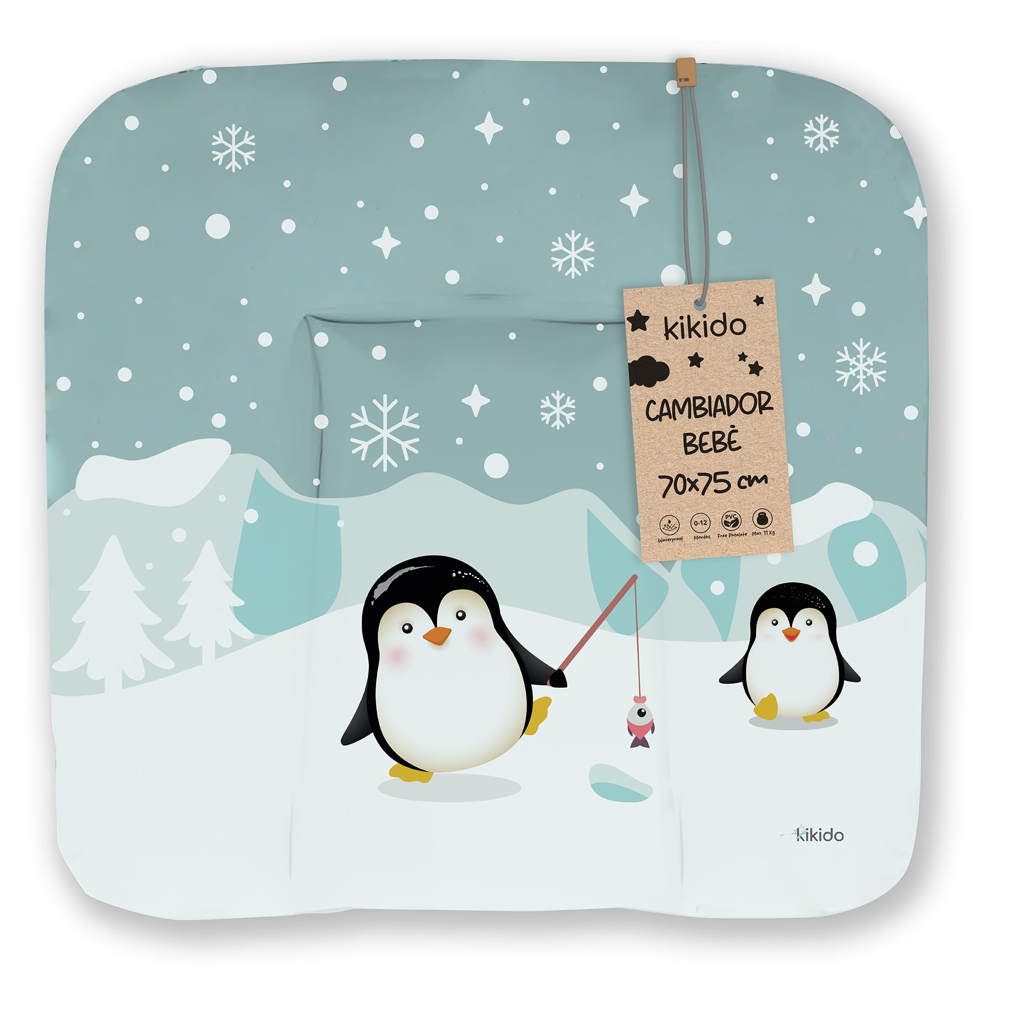 Kikido Cambiador Bebe 70x75 - Pingüinos - Colchoneta Cambiador Bebé Impermeable, Suave y Portátil - Colchón Cambiadores…