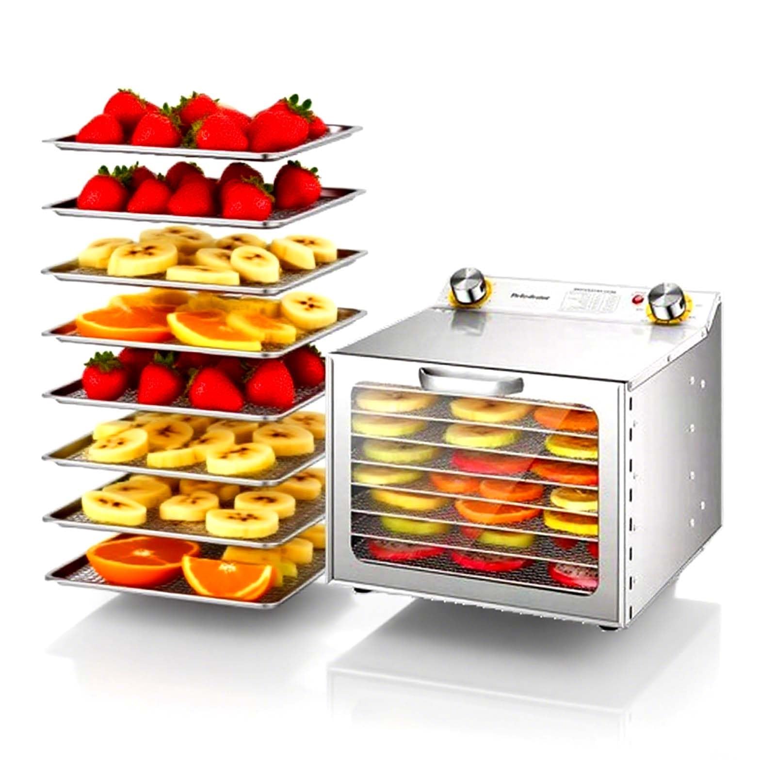 Disidratatore Alimentare Avanzato per Uso Domestico, Essiccatore Multi-Vassoio Acciaio Inox con Timer e Termostato Regolabile, per Preparare Jerky, Frutta Secca, Verdura e Erbe(8 Tray)