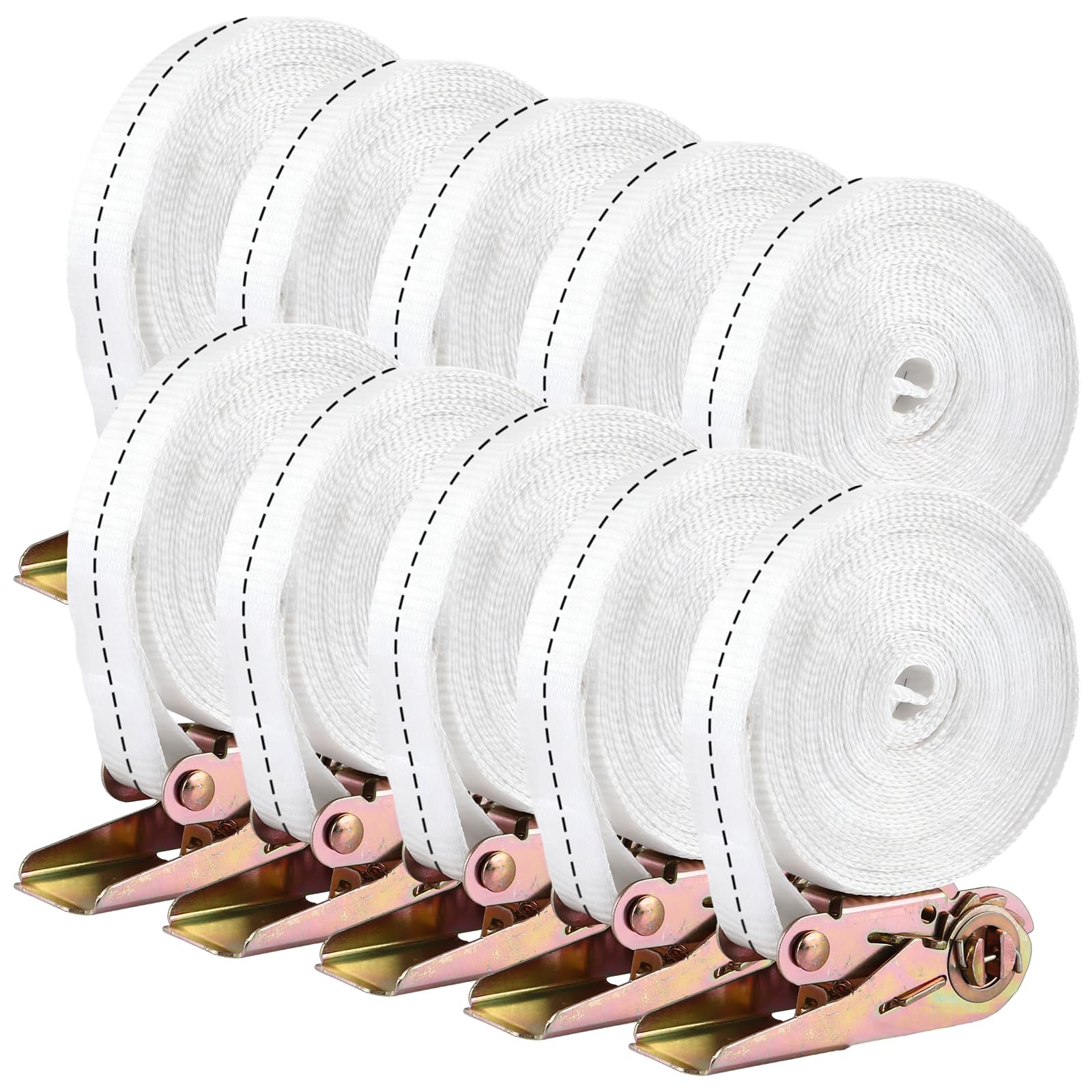 VIDETOL 10 Stück Spanngurte mit Ratsche, 6m 25mm Ratschengurte, Polyester Zurrgurt, Zugkraft 800kg, Ratschenspanngurt Weiß