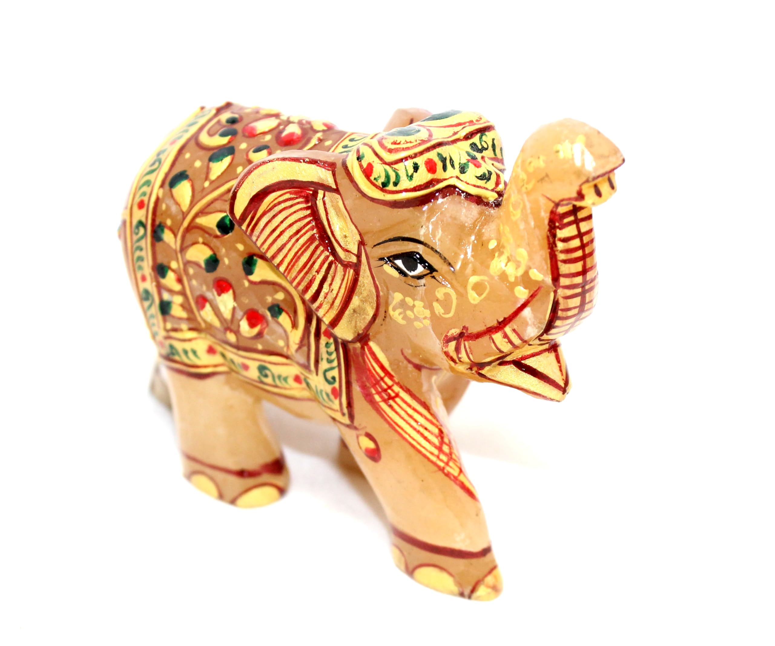 PH Artistic Elephant Statue Figurine Natural Aventurine Jade Gem Stone Temple Pooja Hand Paint Painted Gemstone Gift Handmade Home Decor G950