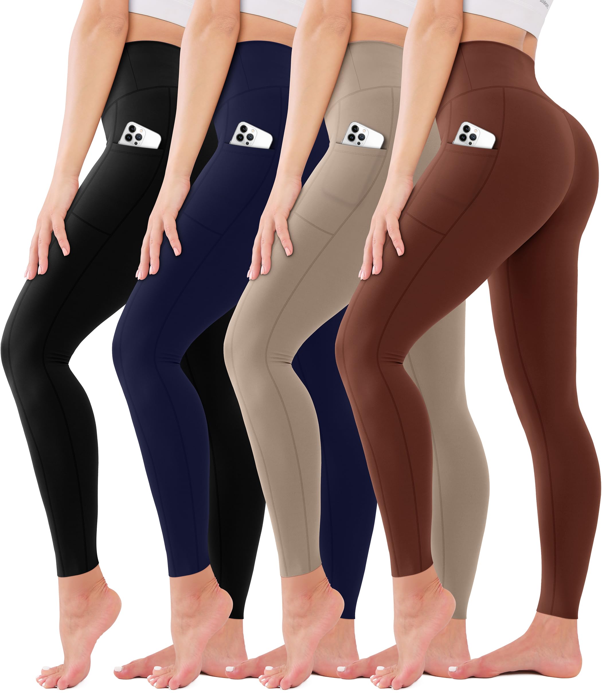 4 Pack High Waisted Leggings Tummy Control