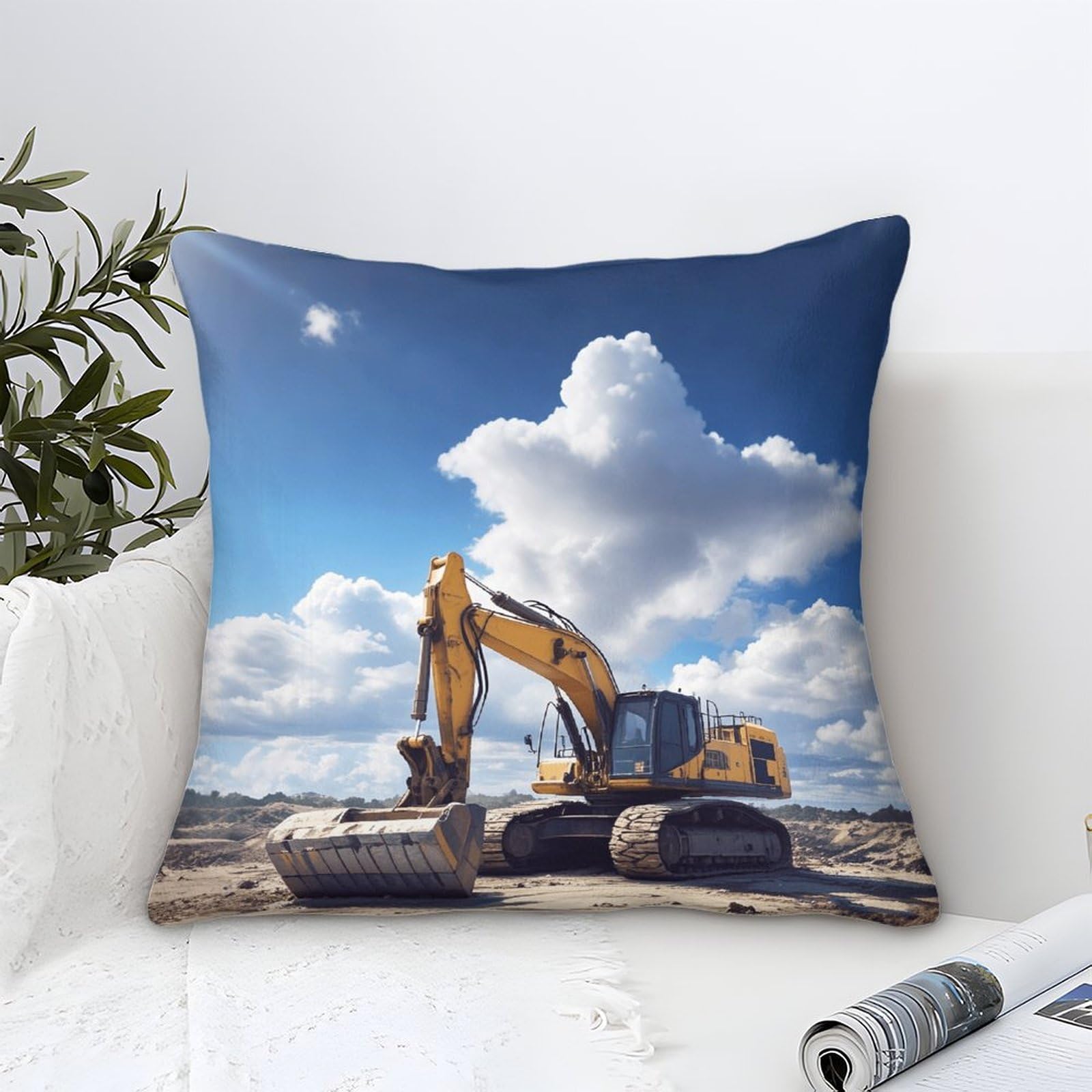Lililaobiao Excavators-4 Excavators Design Cushion Cover 50X50cm, Diggers Home Decor Throw Pillow Covers Microfiber, Comfortable Lumbar Support