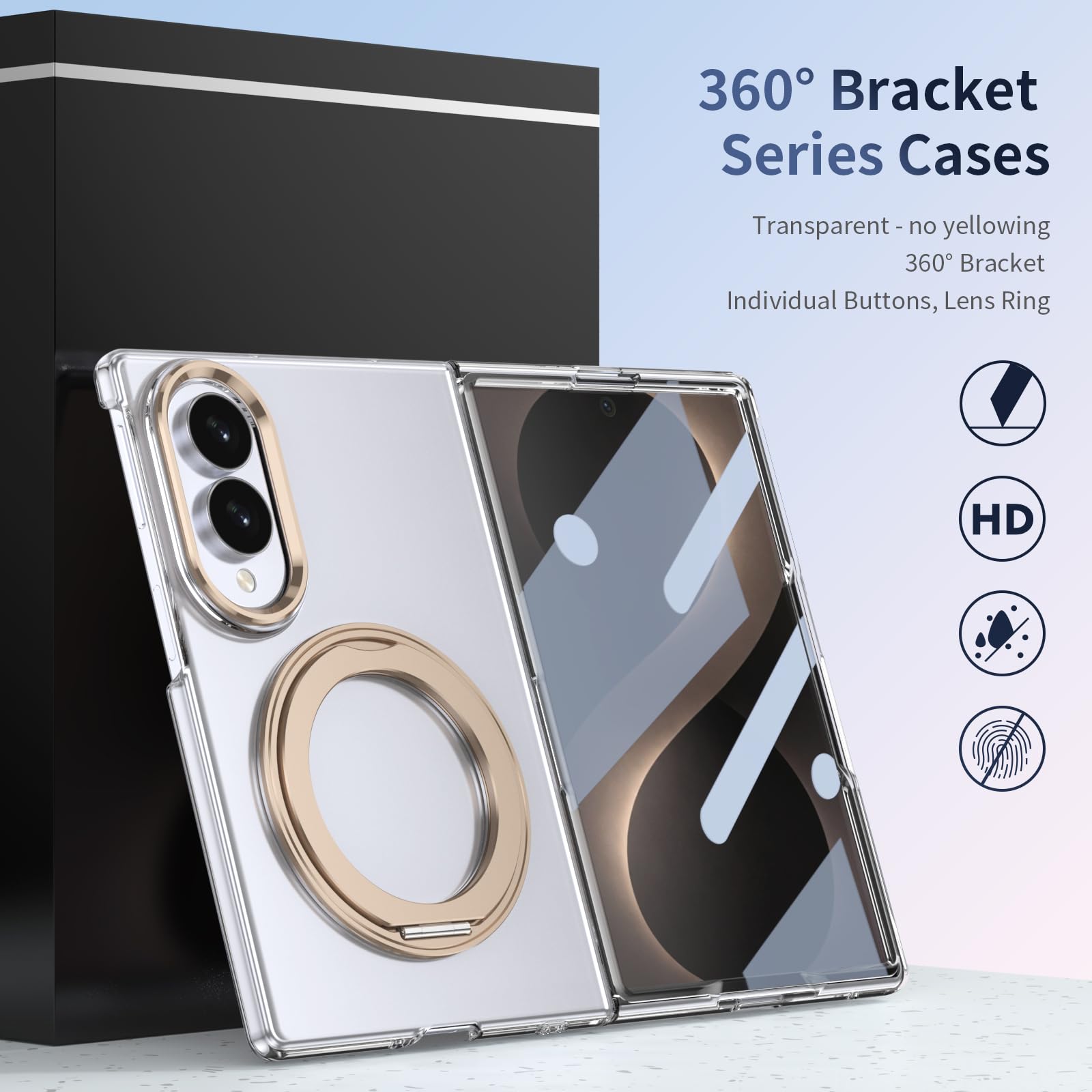 BGZ - Custodia trasparente per Samsung Galaxy Z Fold 8, con pellicola | Custodia magnetica per MagSafe, supporto ad anello a 360°, sottile, antiurto, trasparente, per Samsung ZFold8