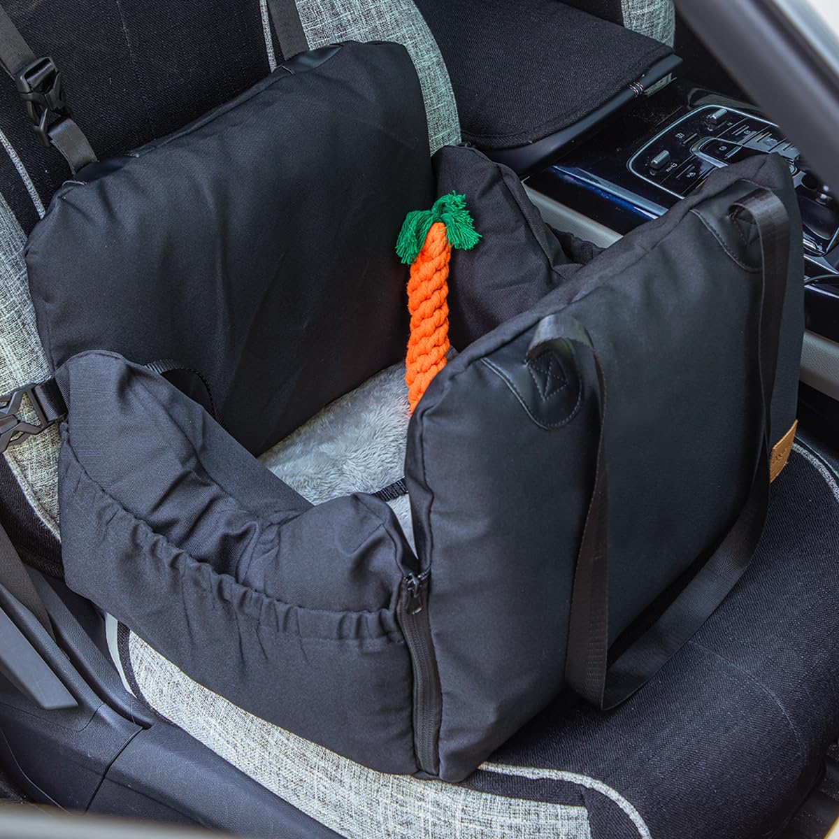 Mxmoonant Asiento Coche para Perros Pequeños Peso Inferior a 10 kg, Extraíble Lavable, Bolsa y Cinturón de Seguridad, Equipado con un Limpiador de Patas de Perro y un Juguete de Zanahoria