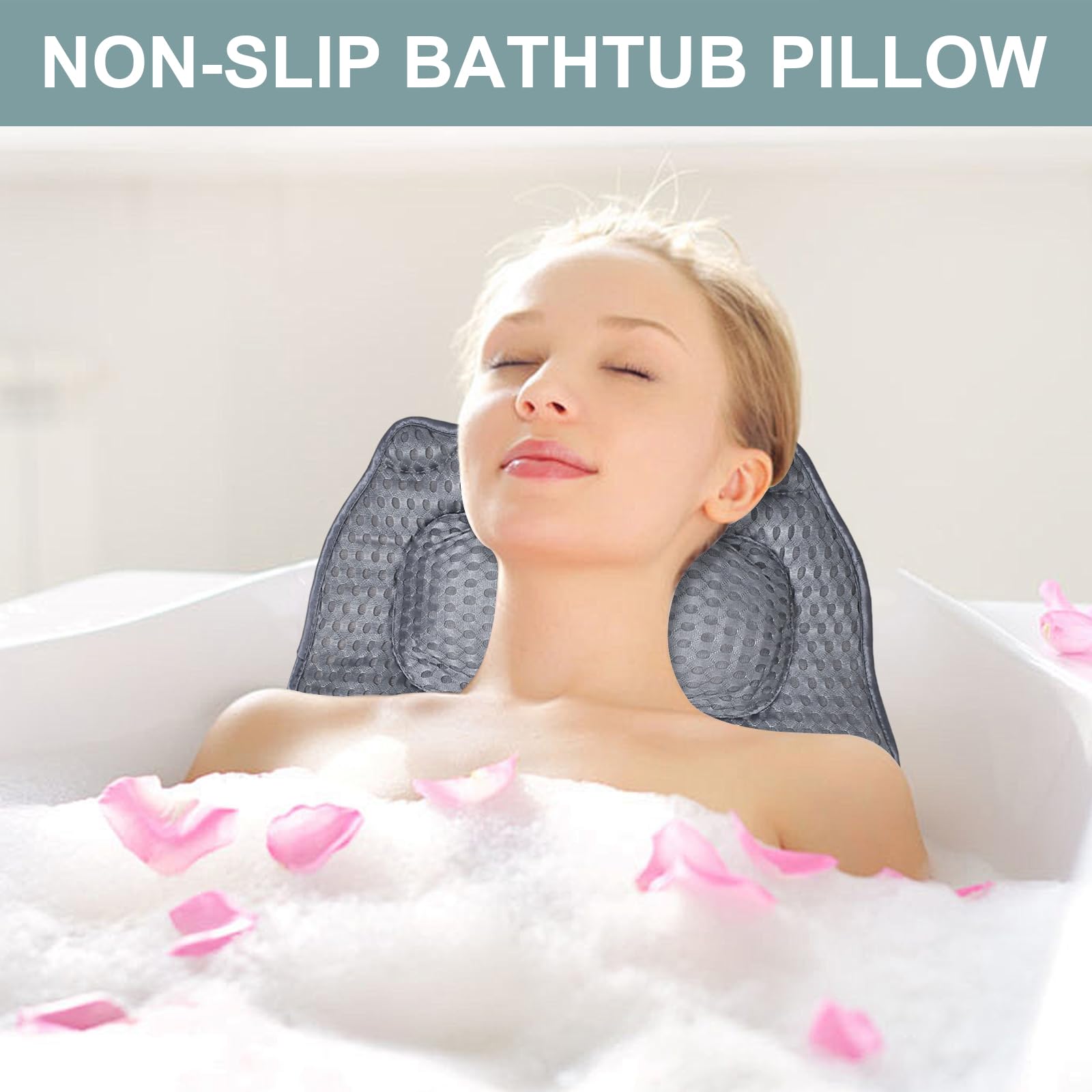 Almohada de Baño, Almohada Bañera con Ventosas Antideslizantes, Cojin de Bañera Puede Soportar la Cabeza, el Cuello,la Espalda, para SPA en Casa Bañera de Hidromasaje Gris