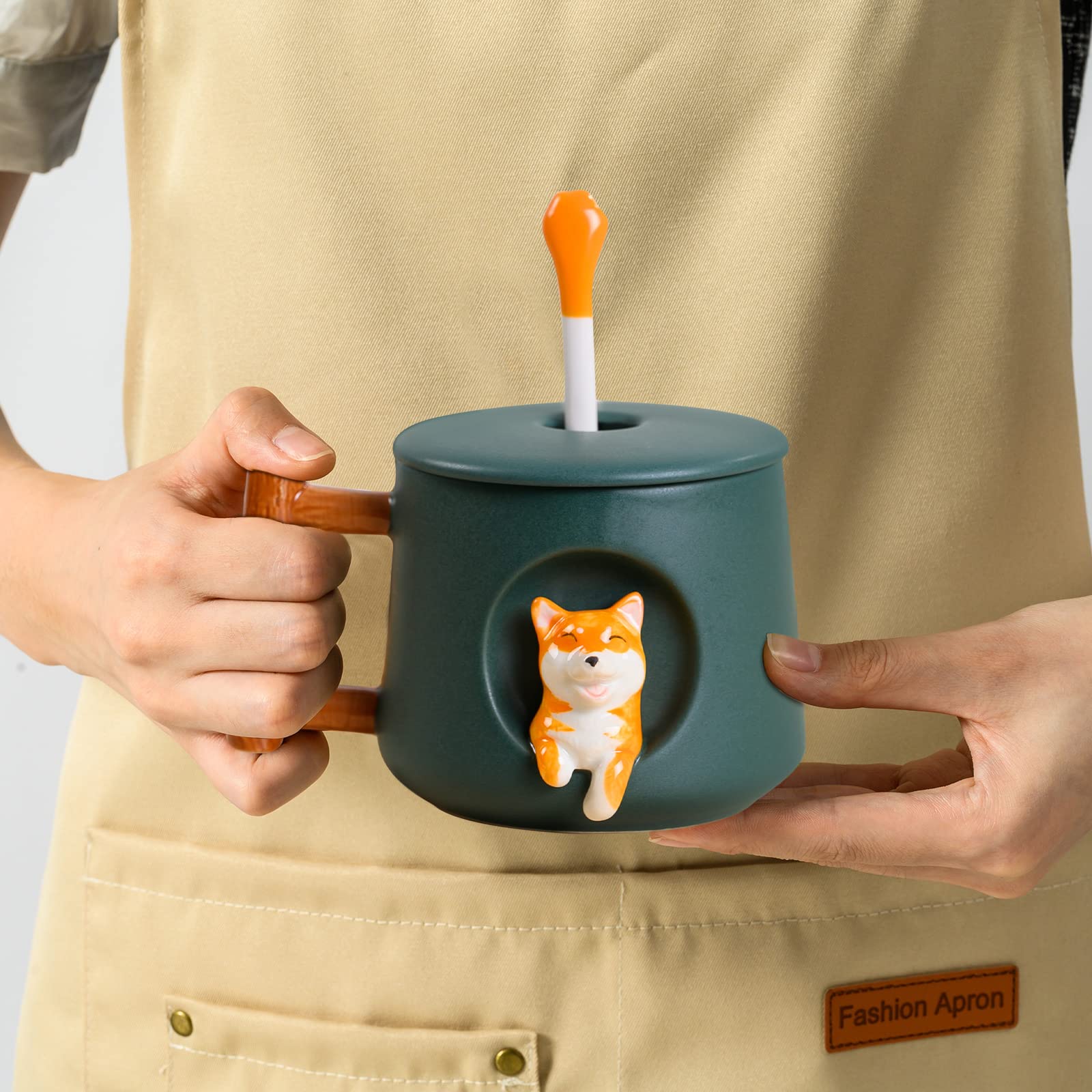 Amazon.com: OverTwice 愛犬女性禮物,柴犬可愛咖啡杯,附蓋子和把手咖啡杯、他和她的禮物、創意生日禮物、訂婚禮物、結婚禮物、情侶禮物、綠色15  盎司(約425.2 毫升) : 居家與廚房