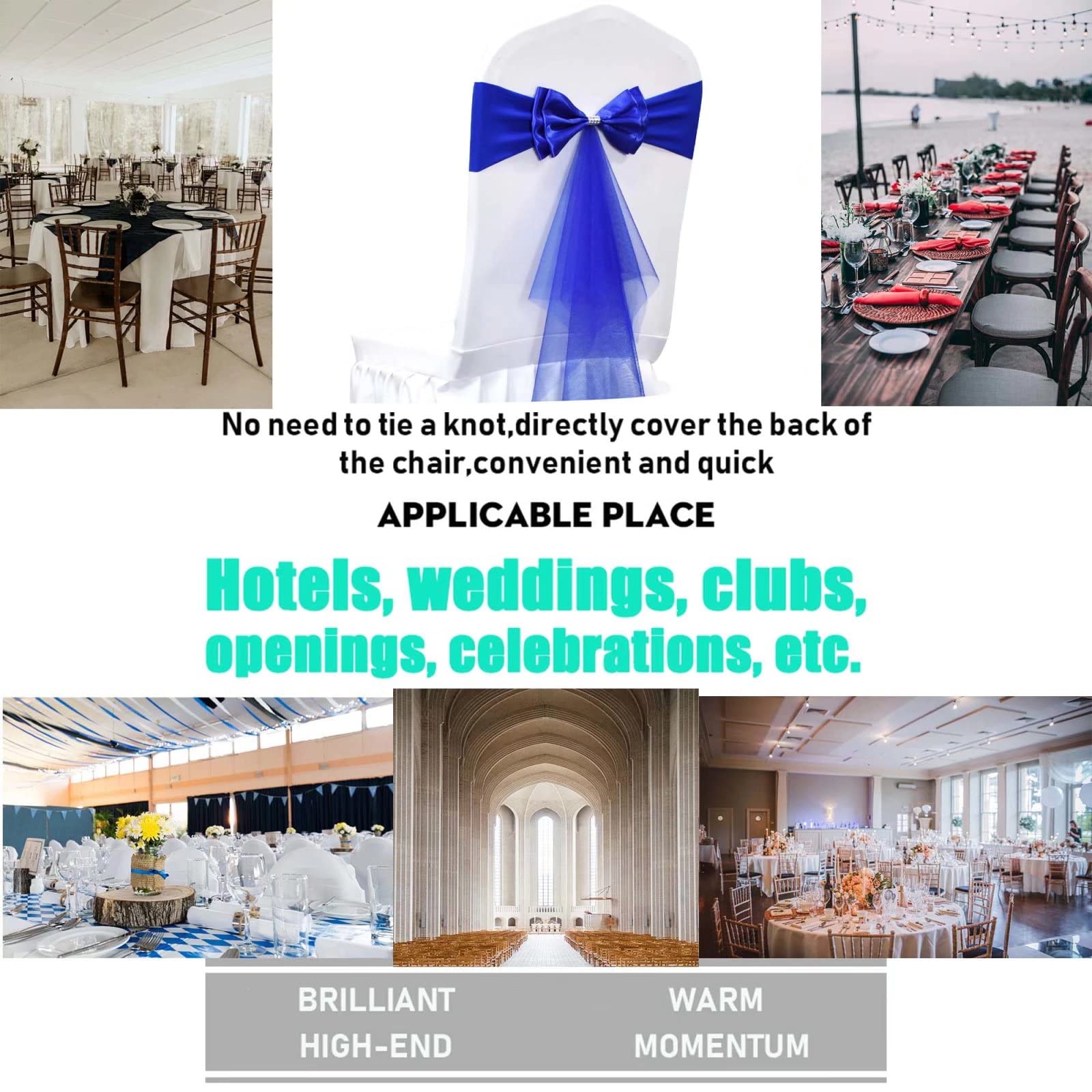 LIZIMI spandex Chair Sashes Chair Ribbons Bows Chair Sashes Stretch Chair Bands Spandex Polyester Bows for Party Hotel Wedding Banquets Decoration (Royal Blue 100 PCS)