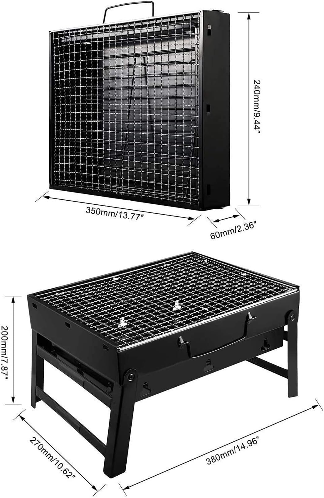 Barbecue d'extérieur au Charbon de Bois - Barbecue Portable - en Acier Inoxydable - Barbecue Pliable - Fumoir d'extérieur pour Pique-Nique, Jardin, terrasse, Camping, Voyage - 340 x 360 x 24