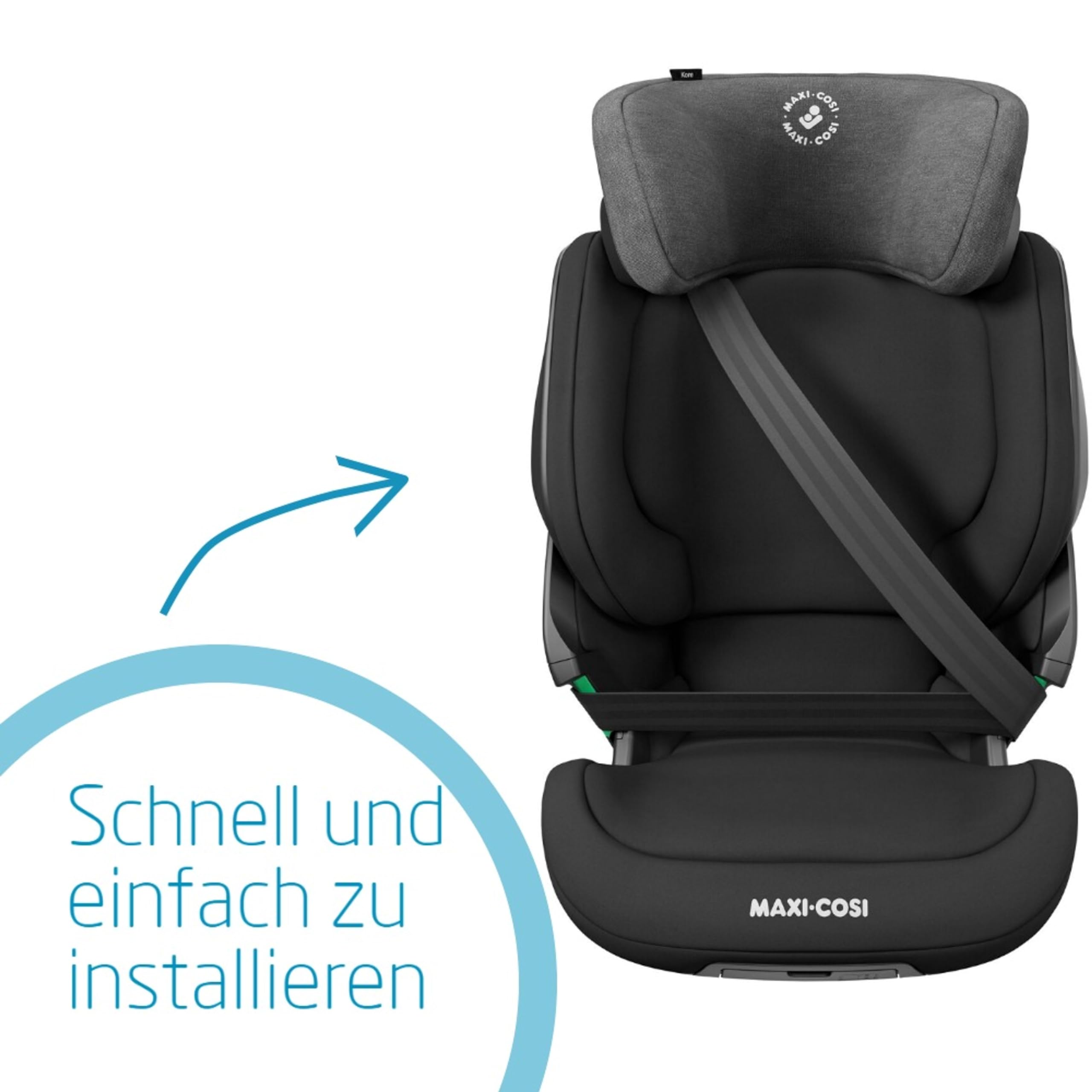Maxi-Cosi Kore i-Size Kindersitz, 3,5–12 Jahre, 100–150 cm, ISOFIX Kindersitz, Verstellbare Höhe/Breite, Side Protection System Plus, Schnelles & Einfaches Anschnallen, Authentic Black